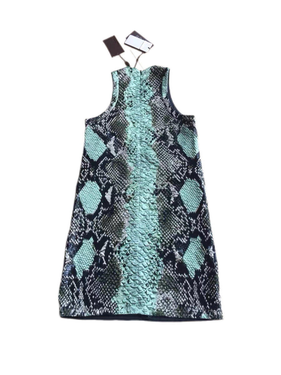 Gucci Runway Python Snake Print Jacquard Mini Dress Green Shift Dress Size 40
