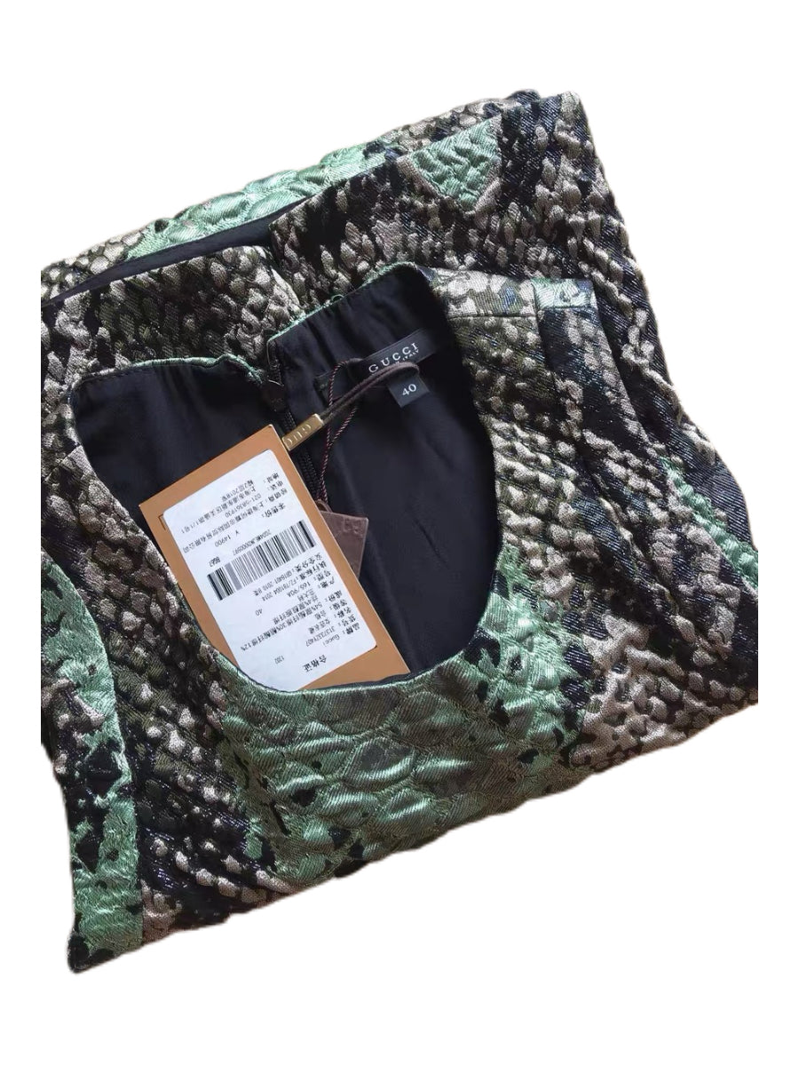 Gucci Runway Python Snake Print Jacquard Mini Dress Green Shift Dress Size 40