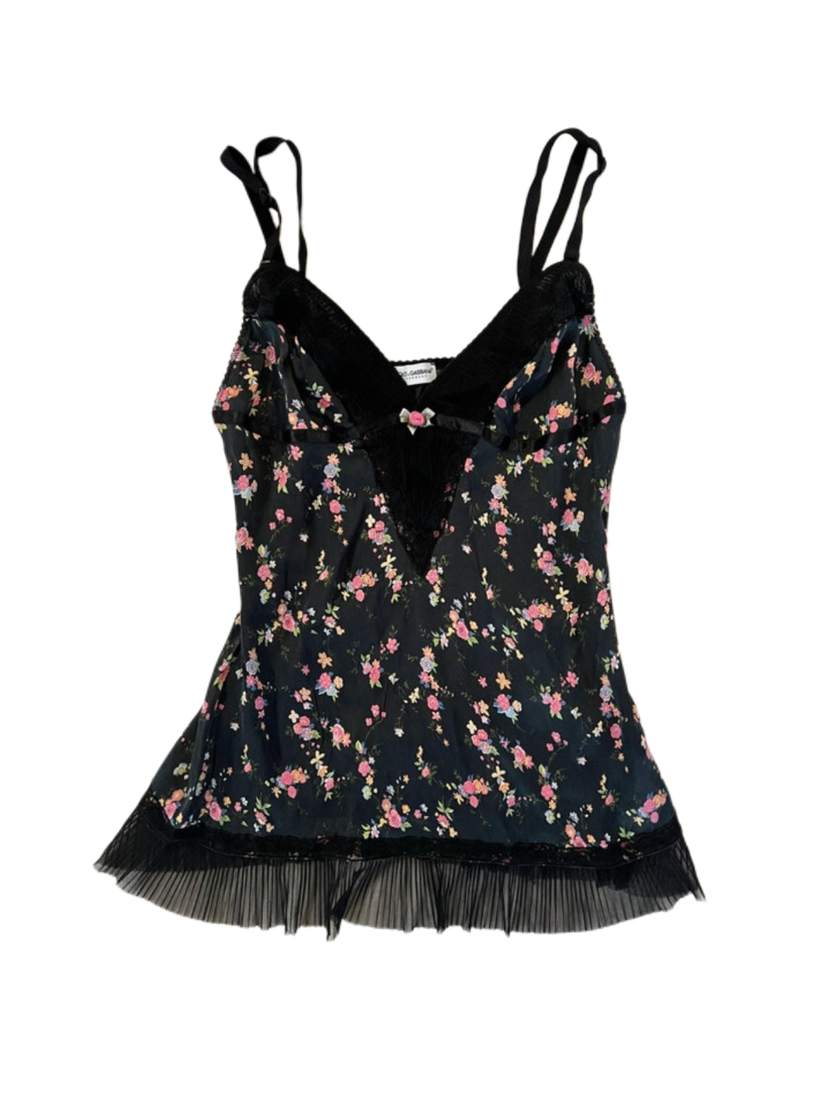 Dolce & Gabbana Vintage Floral Silk Lace Camisole Black Lingerie Top IT42