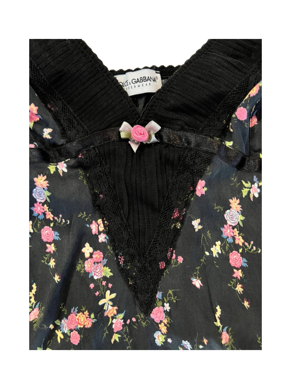 Dolce & Gabbana Vintage Floral Silk Lace Camisole Black Lingerie Top IT42