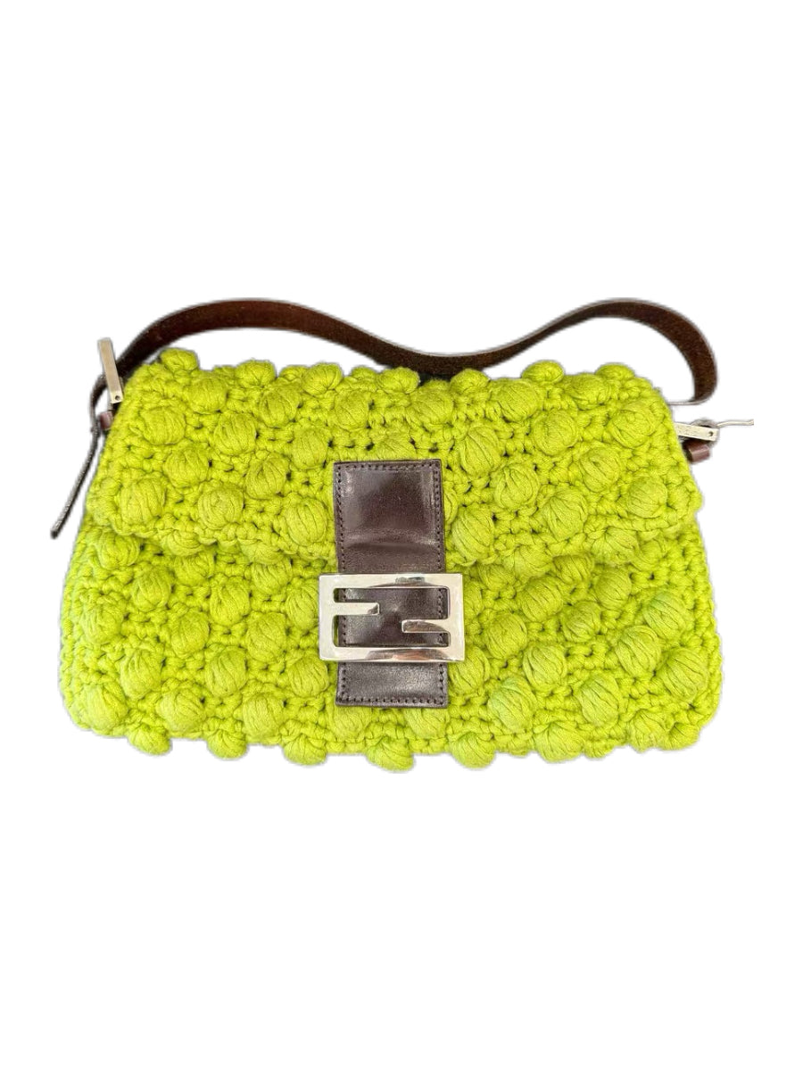 Fendi Vintage Floral Crochet Baguette Shoulder Bag