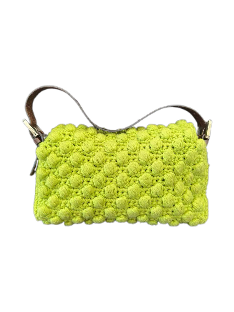 Fendi Vintage Floral Crochet Baguette Shoulder Bag
