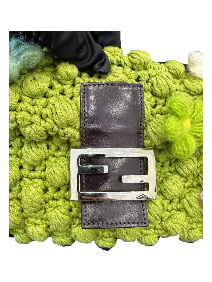 Fendi Vintage Floral Crochet Baguette Shoulder Bag