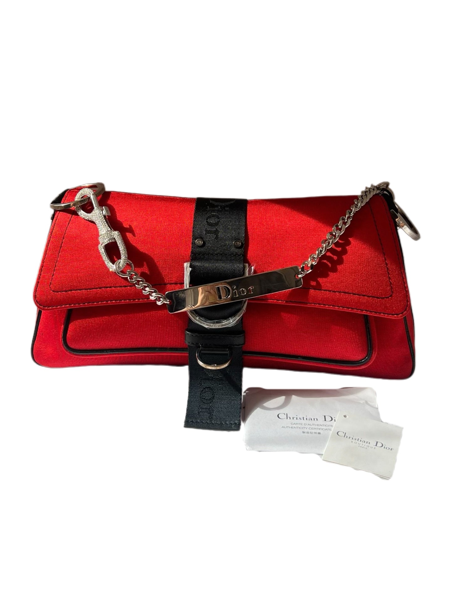 Christian Dior by John Galliano Vintage Red Silk Crystal Lobster-Clasp Chain Handbag