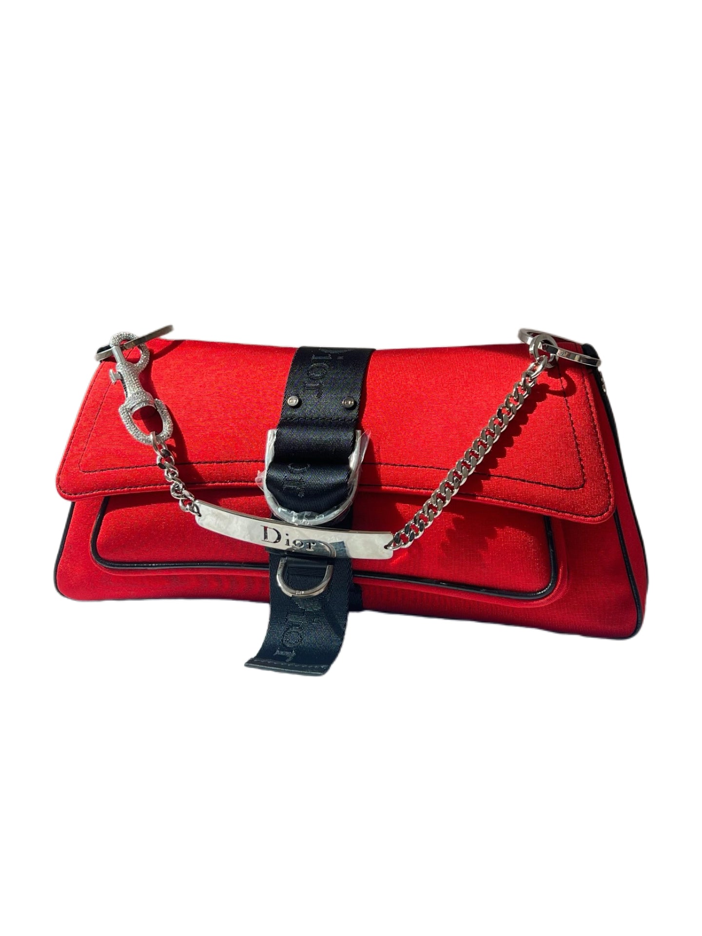Christian Dior by John Galliano Vintage Red Silk Crystal Lobster-Clasp Chain Handbag