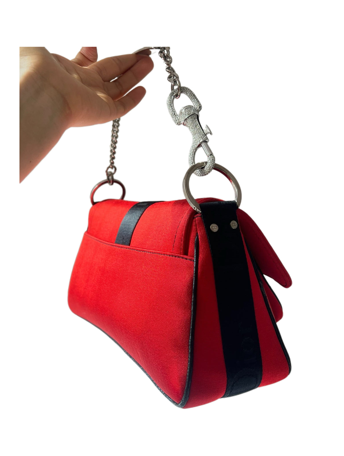 Christian Dior by John Galliano Vintage Red Silk Crystal Lobster-Clasp Chain Handbag