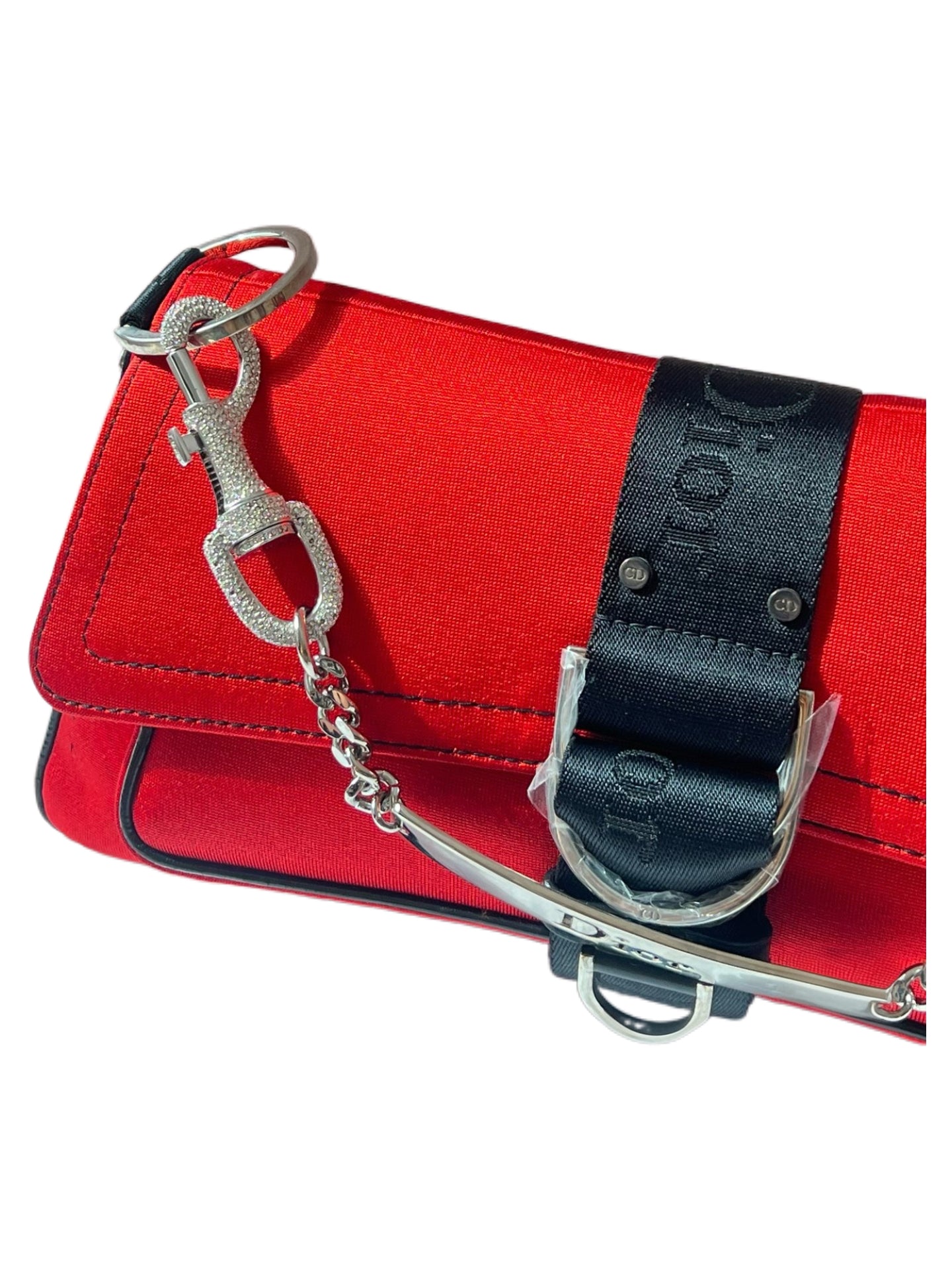 Christian Dior by John Galliano Vintage Red Silk Crystal Lobster-Clasp Chain Handbag