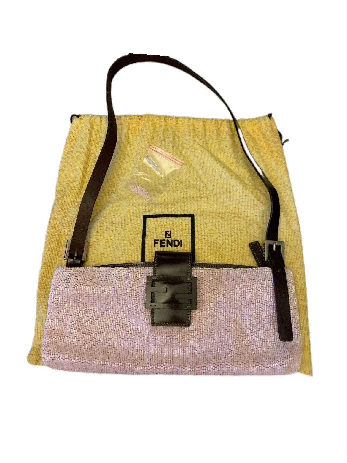 Fendi Vintage Pink Beaded Baguette Bag Sequin Embellished Rare Carrie Bradshaw SATC Style Shoulder Bag