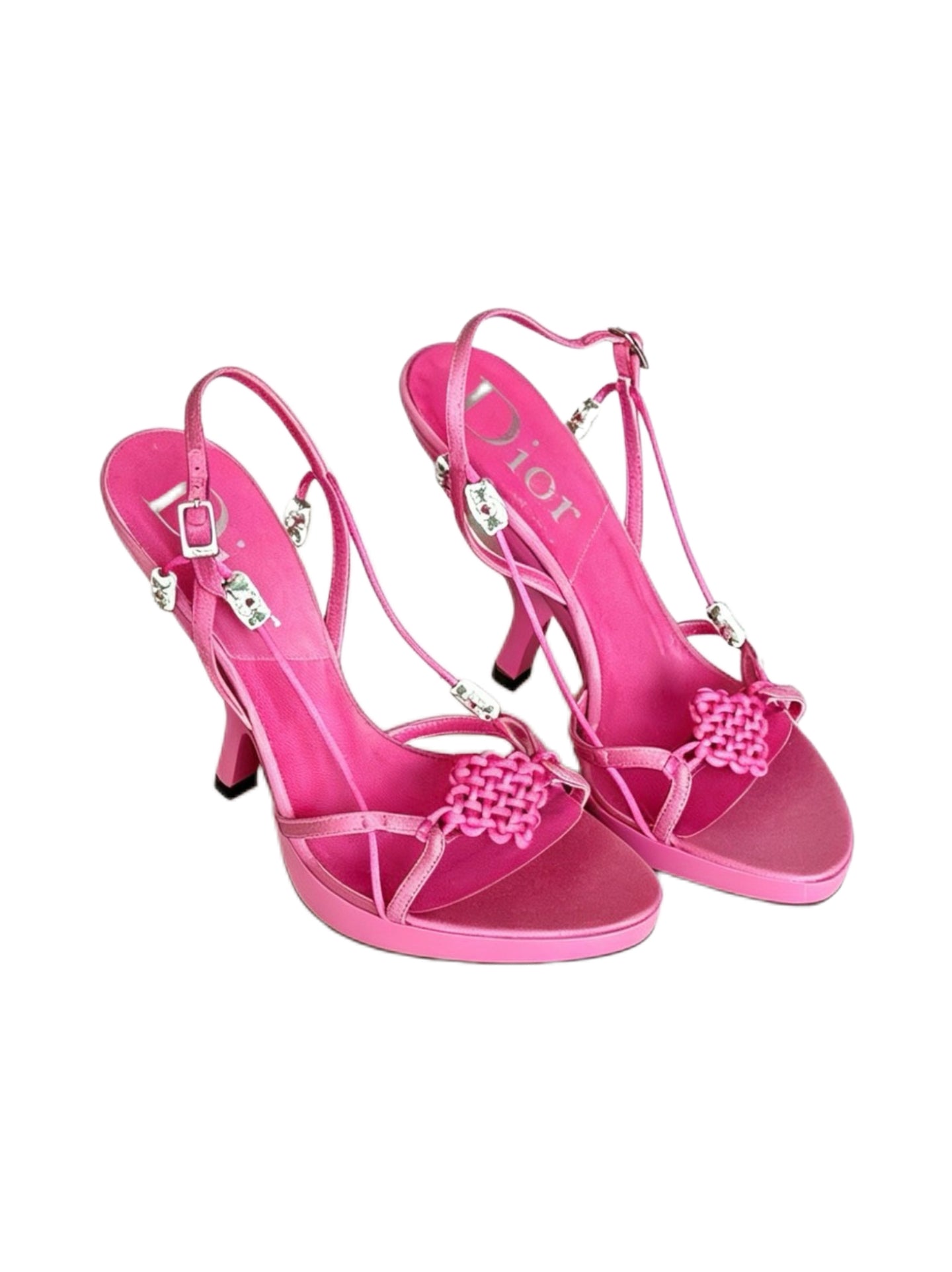 Christian Dior by John Galliano Fuchsia Silk Chinese Knot Platform Sandals