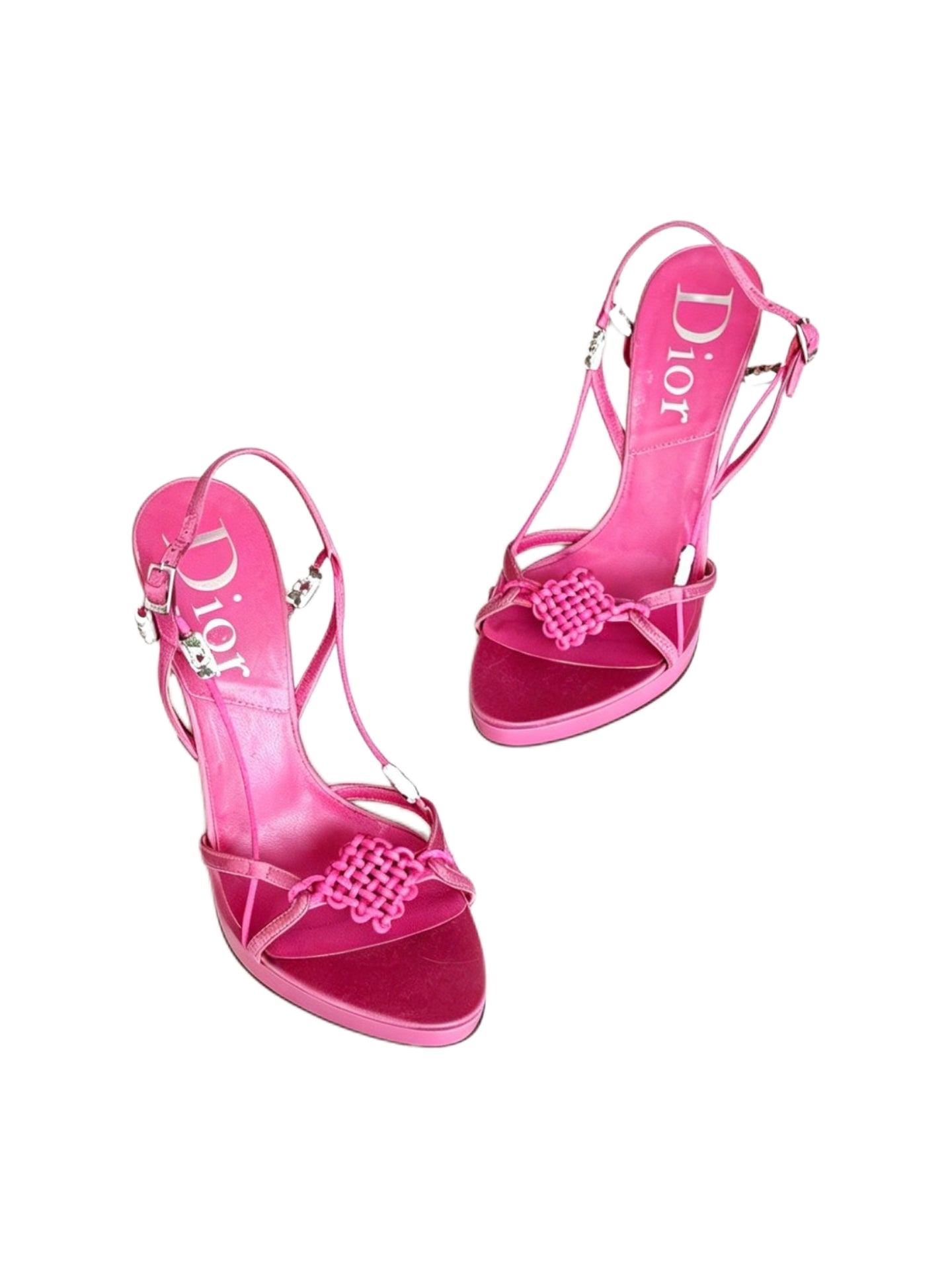 Christian Dior by John Galliano Fuchsia Silk Chinese Knot Platform Sandals