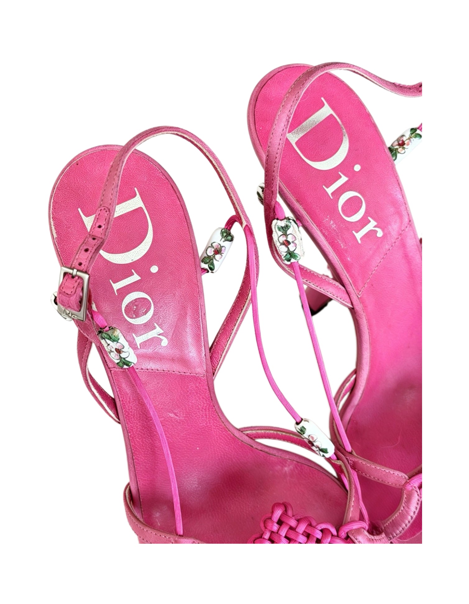 Christian Dior by John Galliano Fuchsia Silk Chinese Knot Platform Sandals
