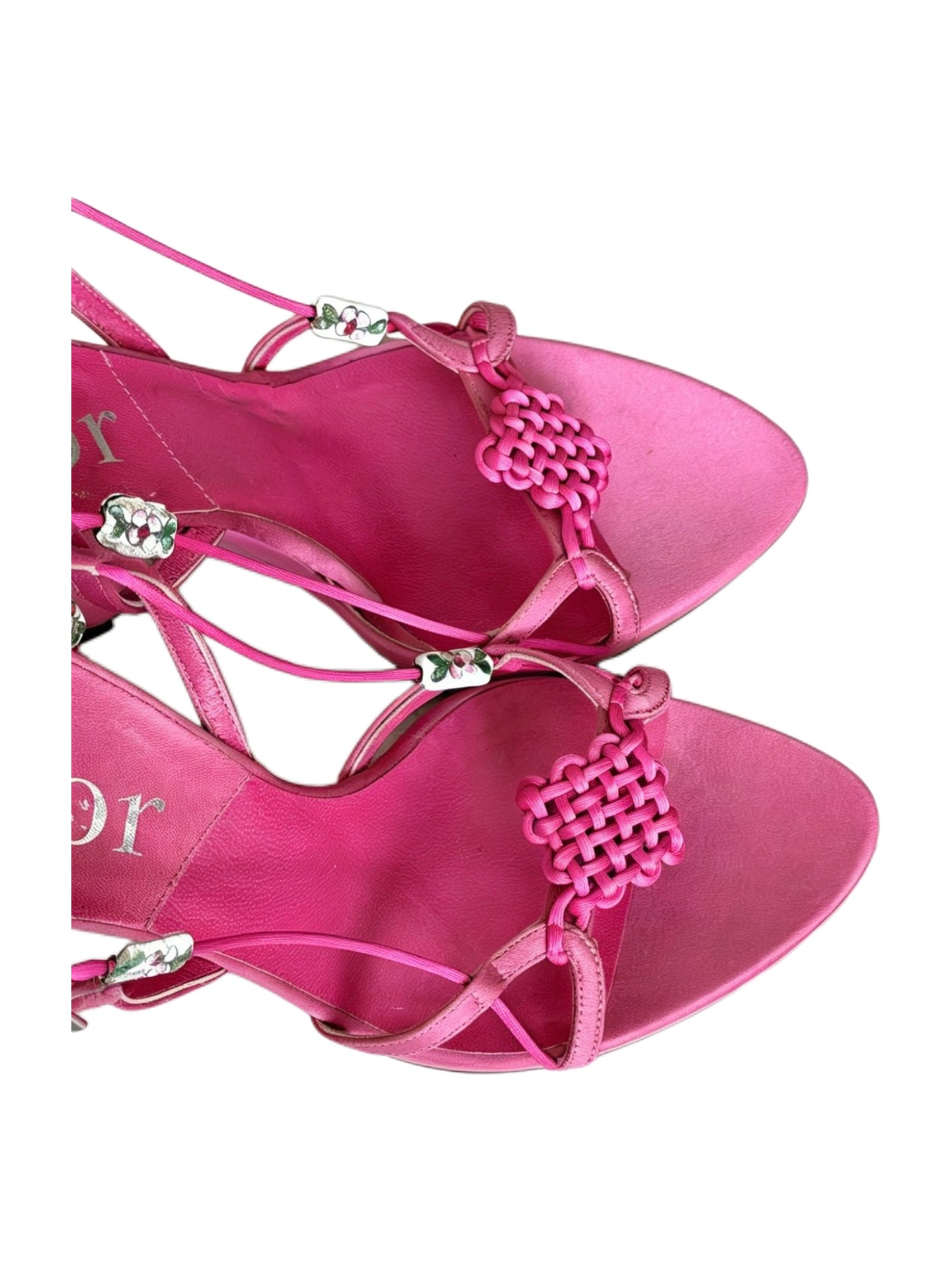Christian Dior by John Galliano Fuchsia Silk Chinese Knot Platform Sandals