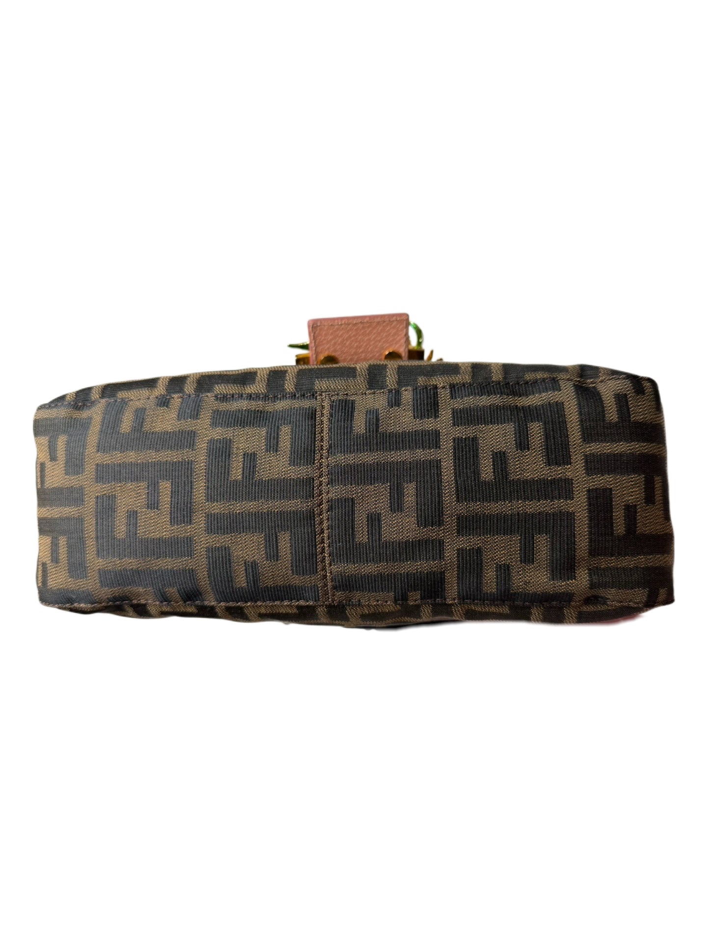 Fendi Vintage Zucca Baguette Bag 3D Floral Metal Clasp Rare Embellished FF Logo Shoulder Bag Y2K Archive Piece
