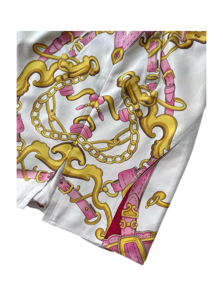 Christian Dior by John Galliano 2000 Runway Pink Heart Chain Silk Skirt – Rare Equestrian Print Asymmetric Piece
