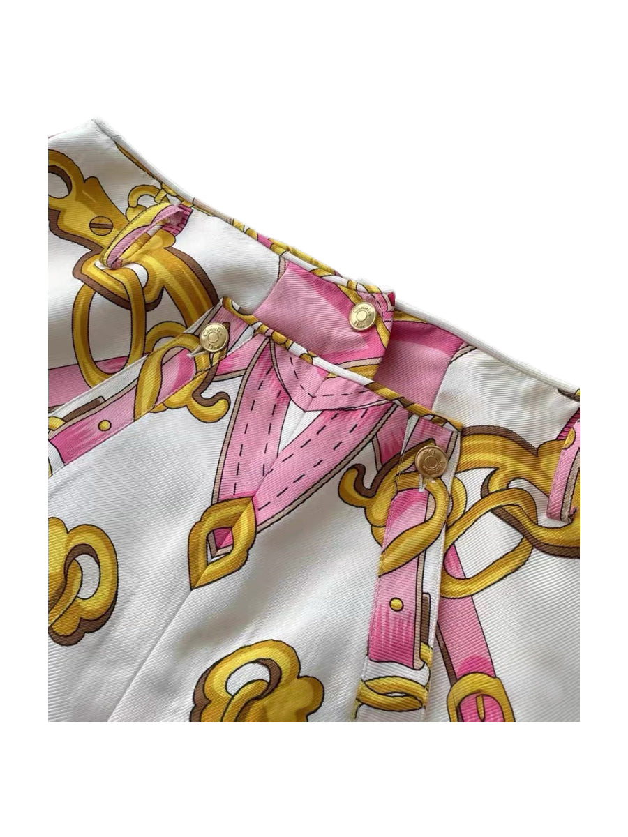 Christian Dior by John Galliano 2000 Runway Pink Heart Chain Silk Skirt – Rare Equestrian Print Asymmetric Piece
