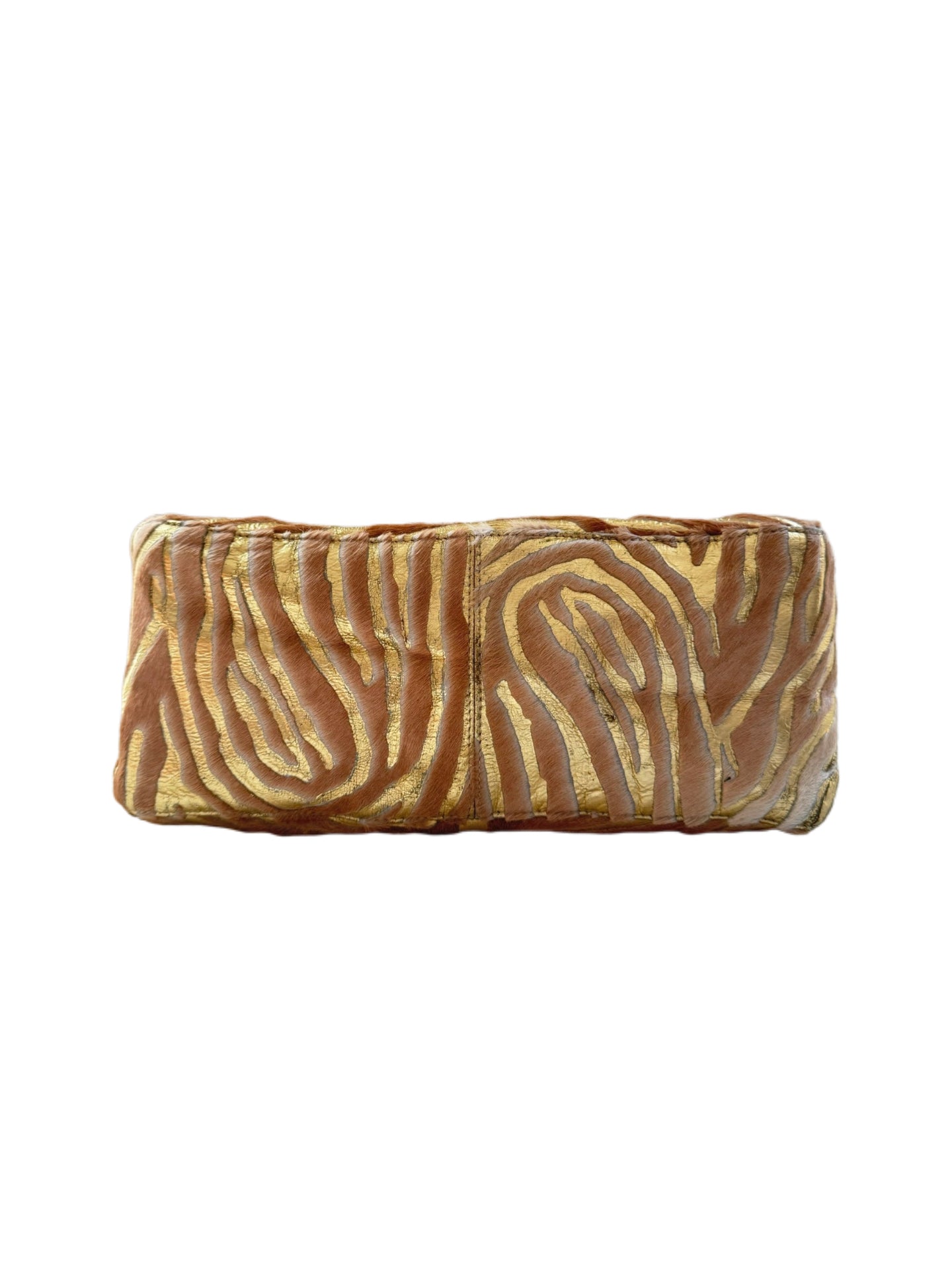 Fendi Rare Gold Zebra Pony Hair Crystal Baguette Shoulder Bag