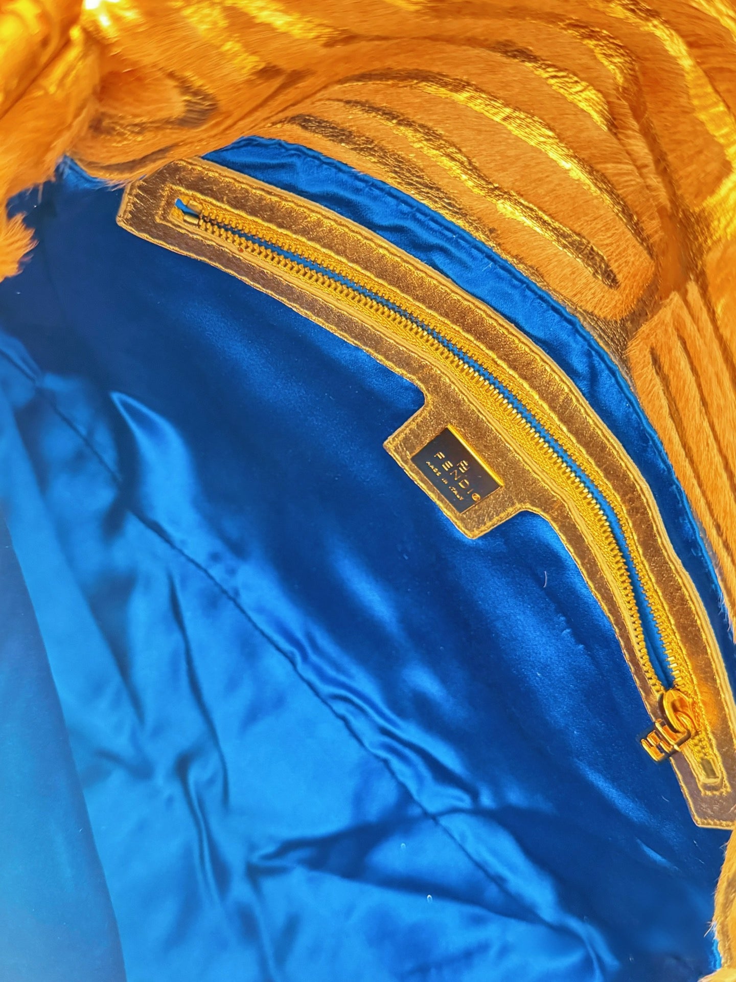 Fendi Rare Gold Zebra Pony Hair Crystal Baguette Shoulder Bag