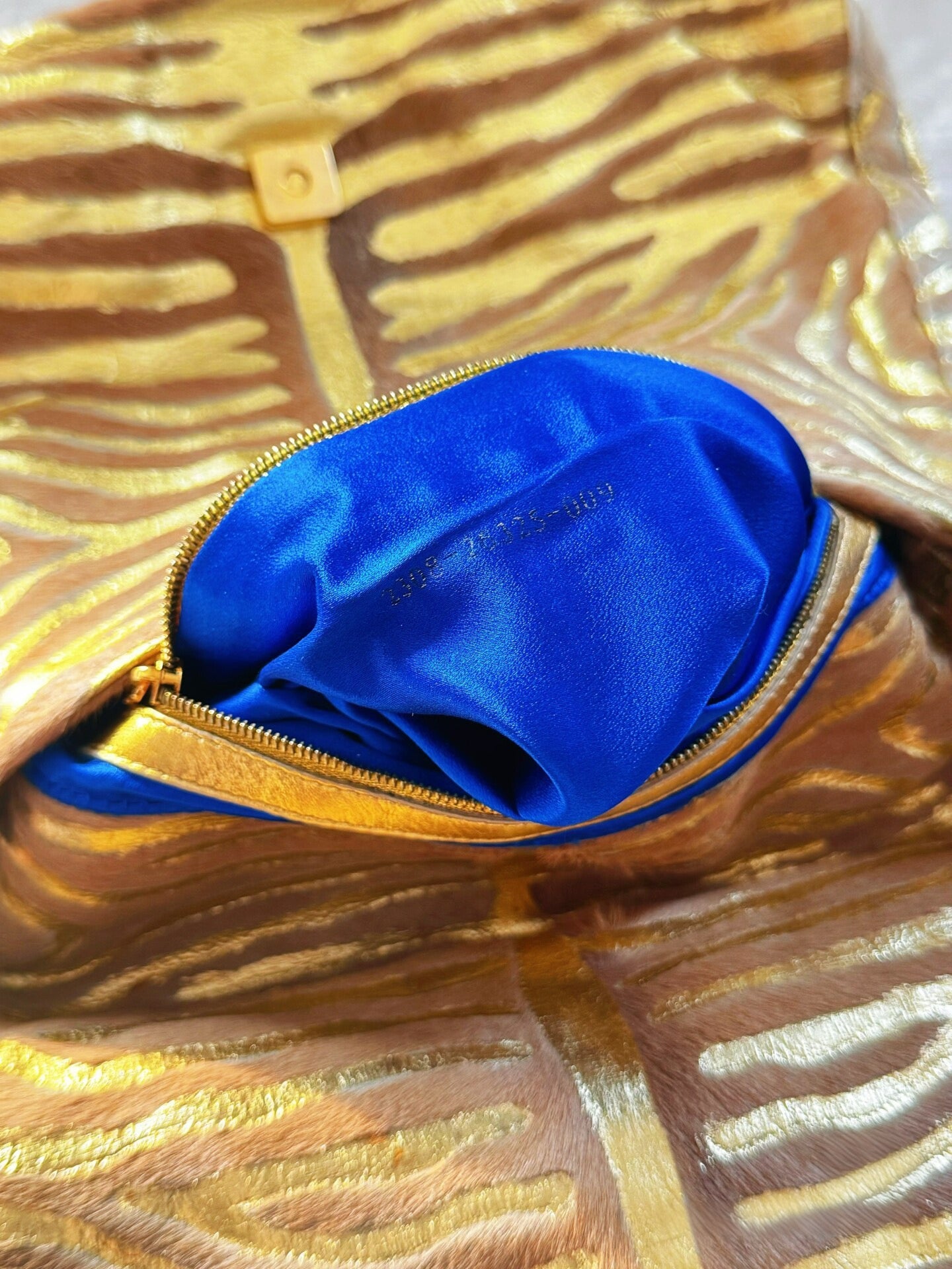 Fendi Rare Gold Zebra Pony Hair Crystal Baguette Shoulder Bag
