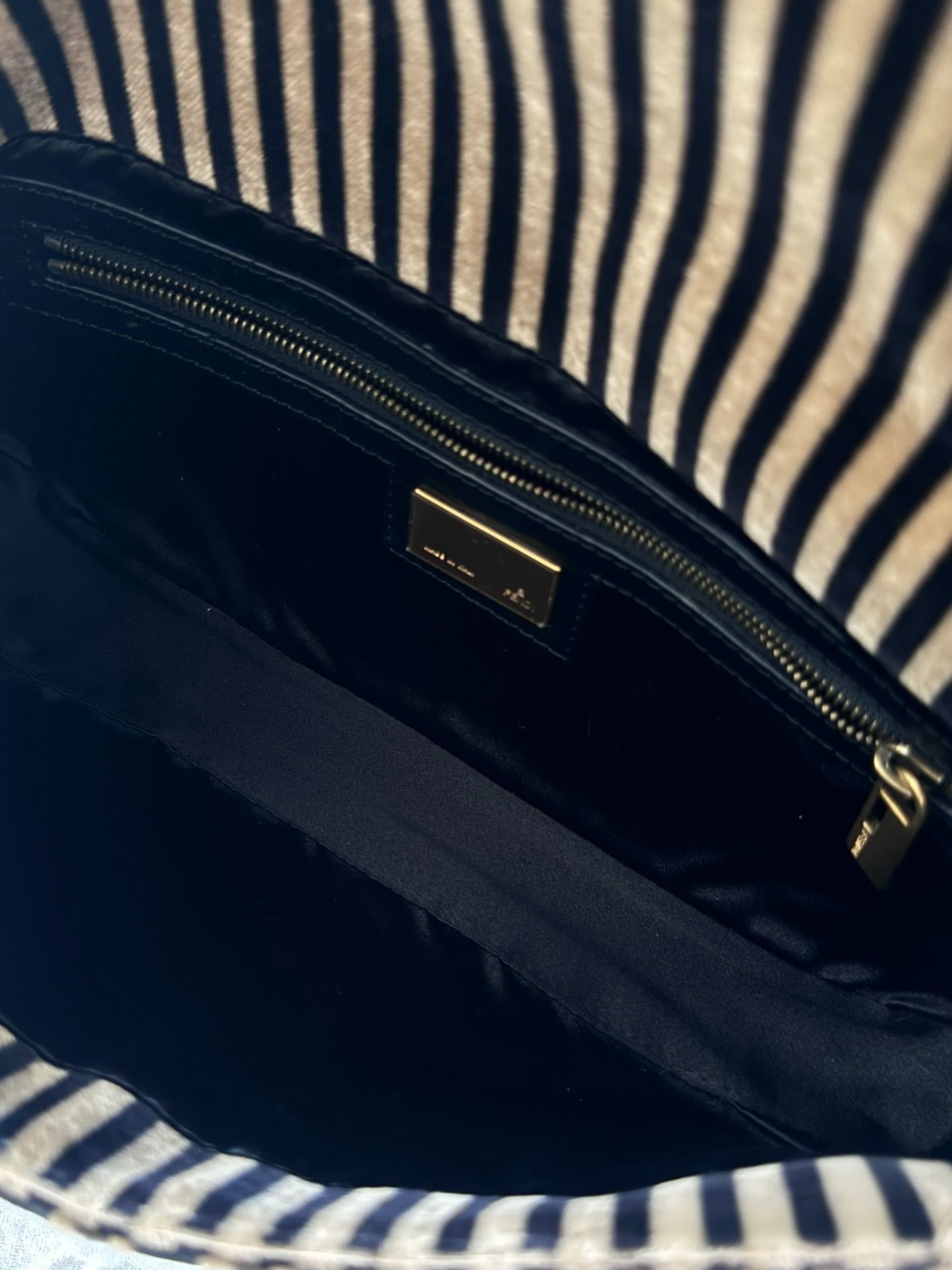 Fendi Rare Velvet Stripe Mink Floral Baguette Shoulder Bag