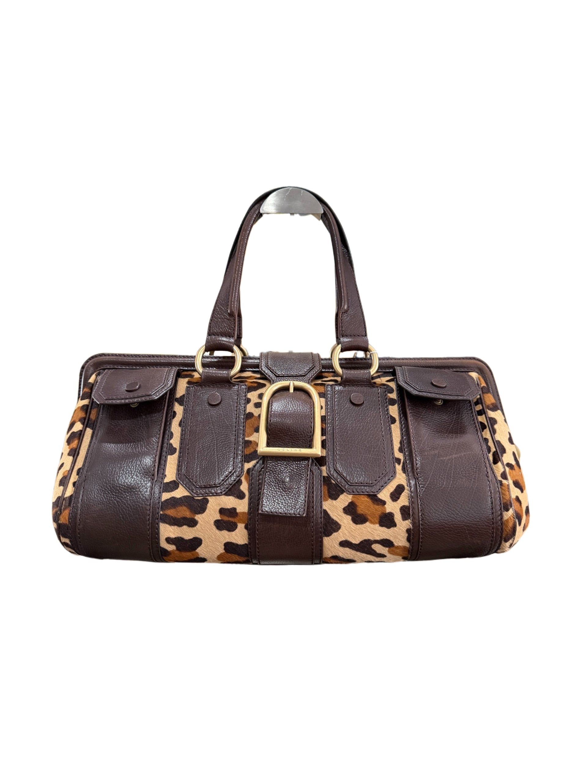 Celine Vintage Leopard Pony Hair Doctor Bag – Rare Large Boston Style Leather Handbag