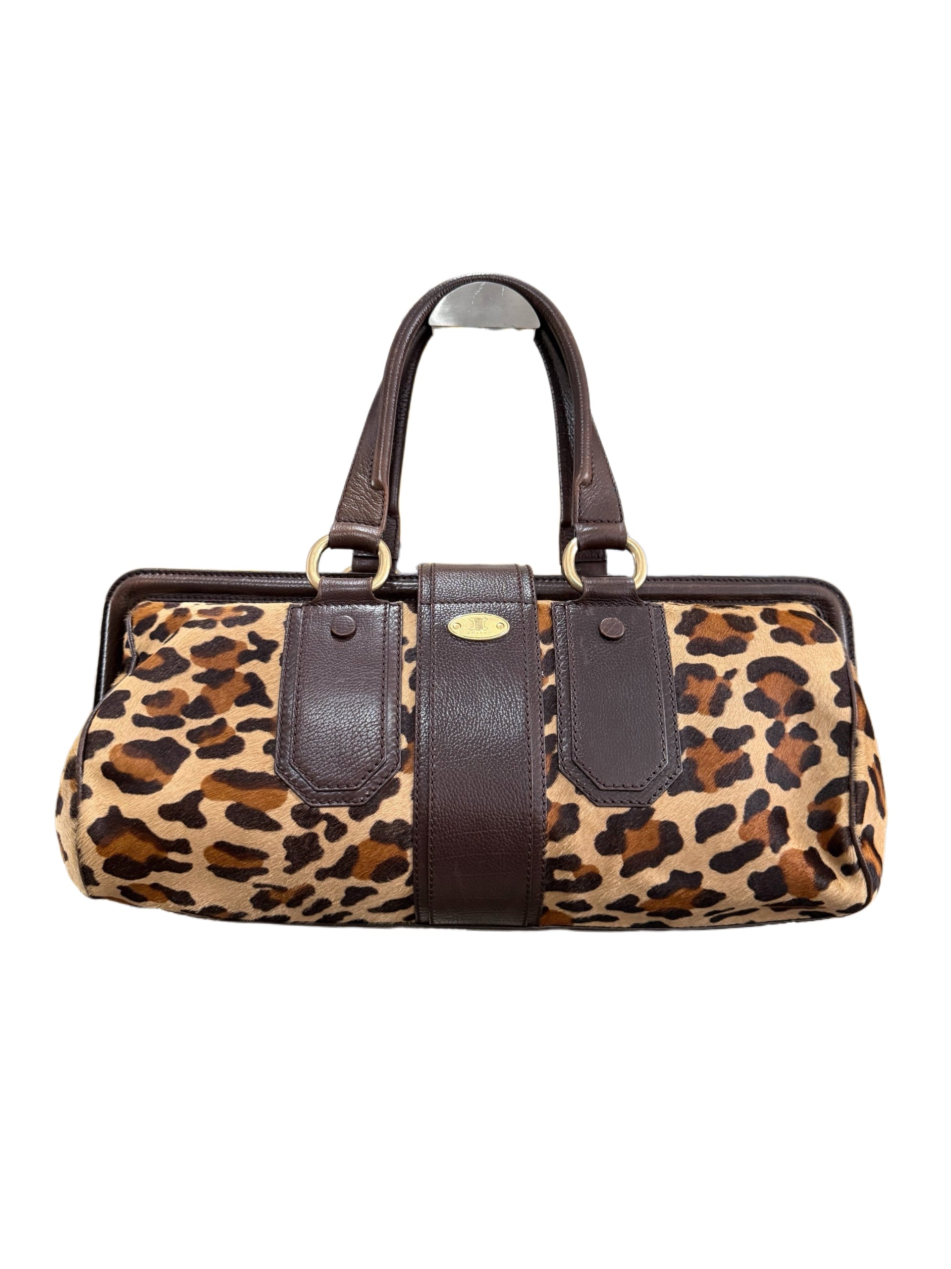 Celine Vintage Leopard Pony Hair Doctor Bag – Rare Large Boston Style Leather Handbag