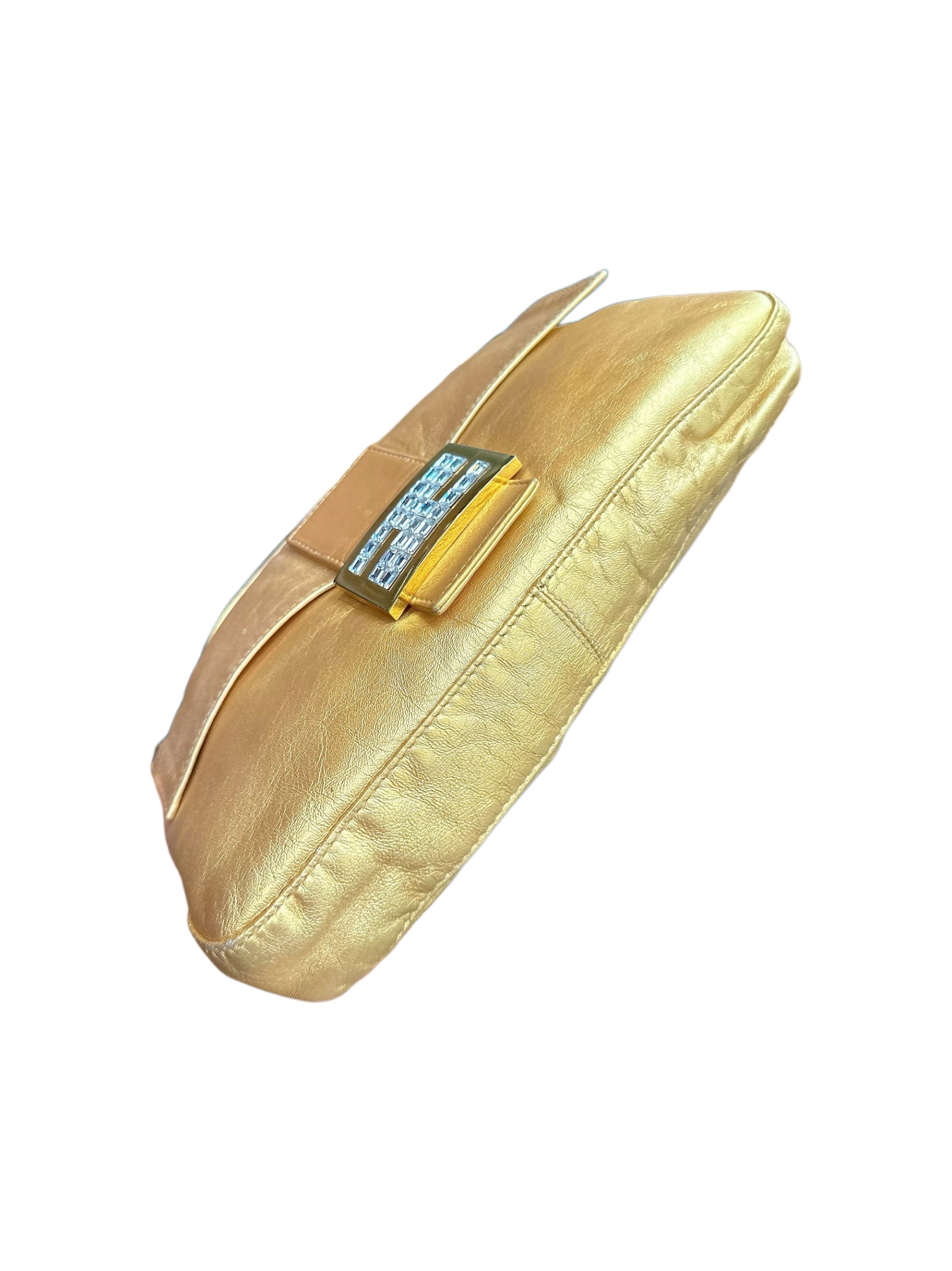 Fendi Vintage Gold Leather Baguette Bag Crystal FF Buckle – Sex and the City Iconic Piece