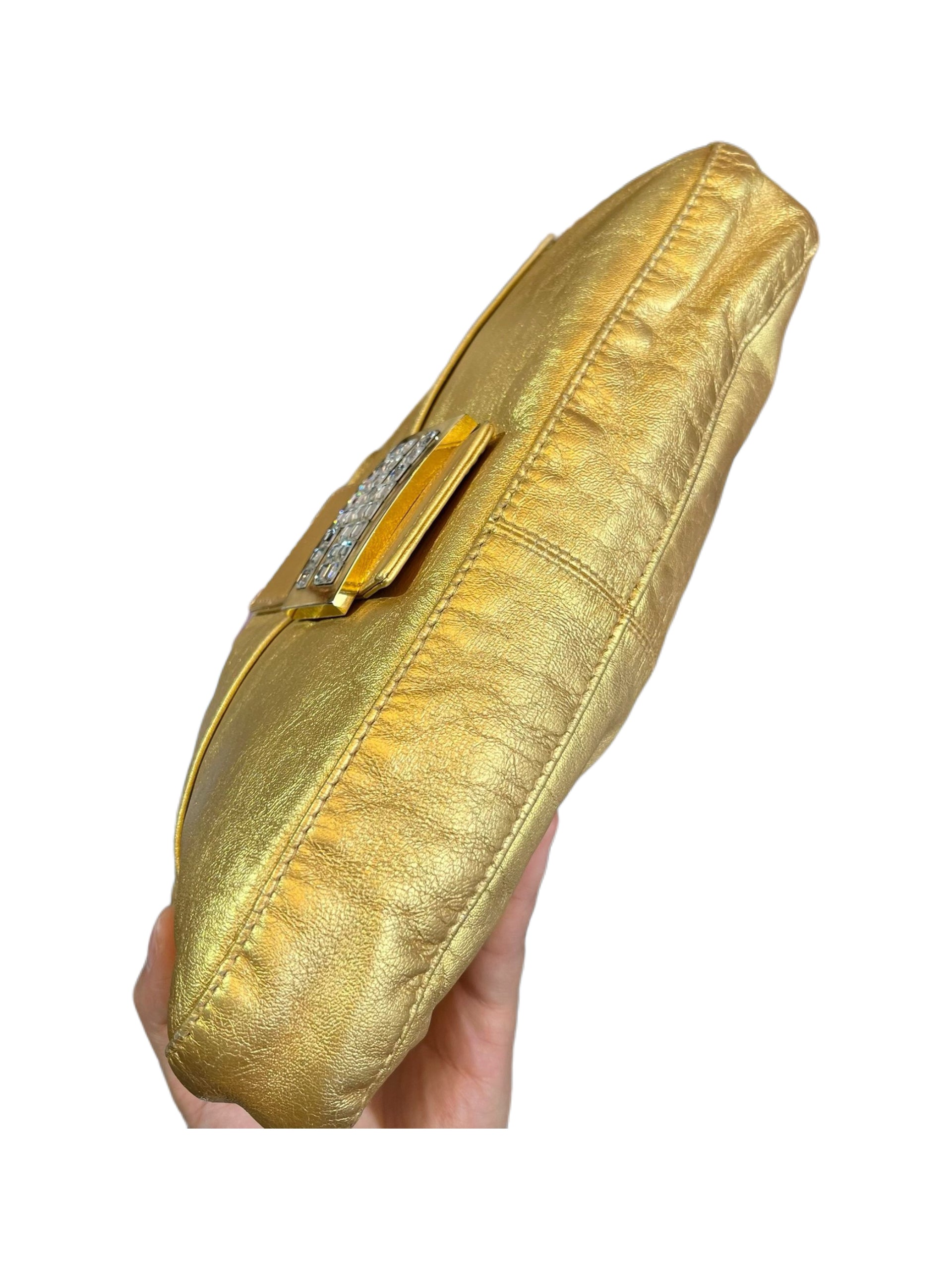 Fendi Vintage Gold Leather Baguette Bag Crystal FF Buckle – Sex and the City Iconic Piece