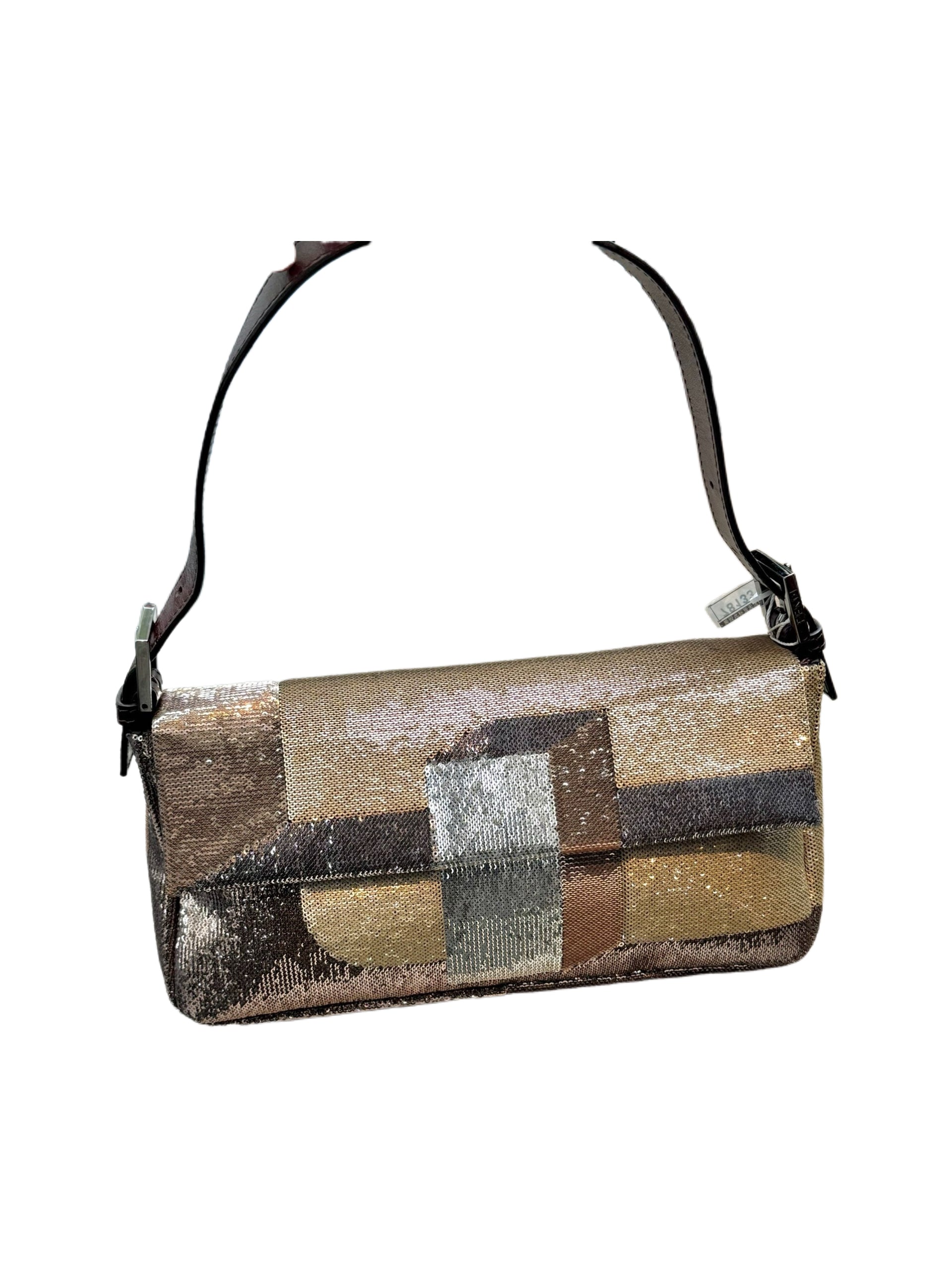 Fendi Vintage Sequin Baguette Bag Metallic Patchwork Gold Silver FF Rare Y2K Statement Bag