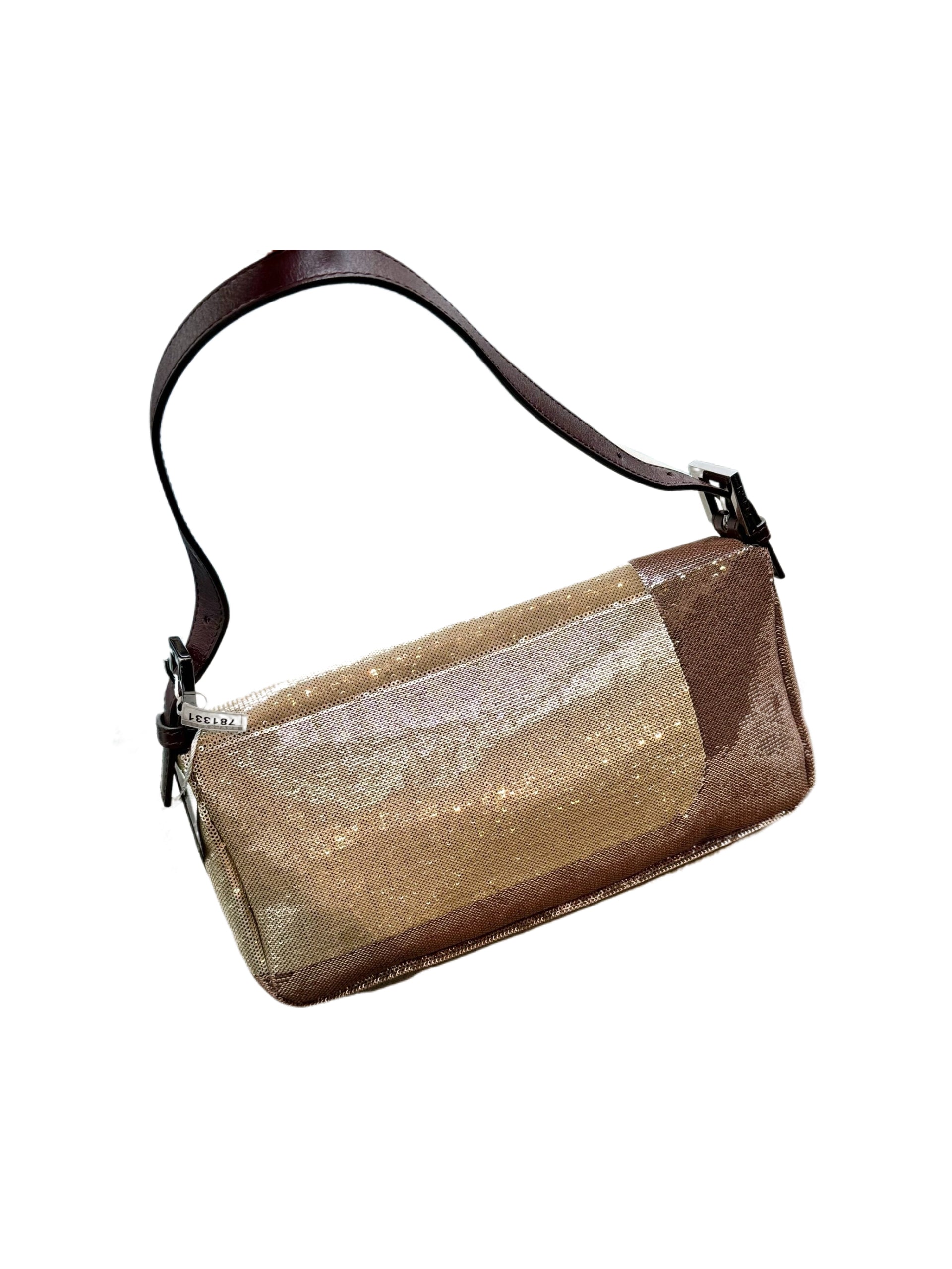 Fendi Vintage Sequin Baguette Bag Metallic Patchwork Gold Silver FF Rare Y2K Statement Bag