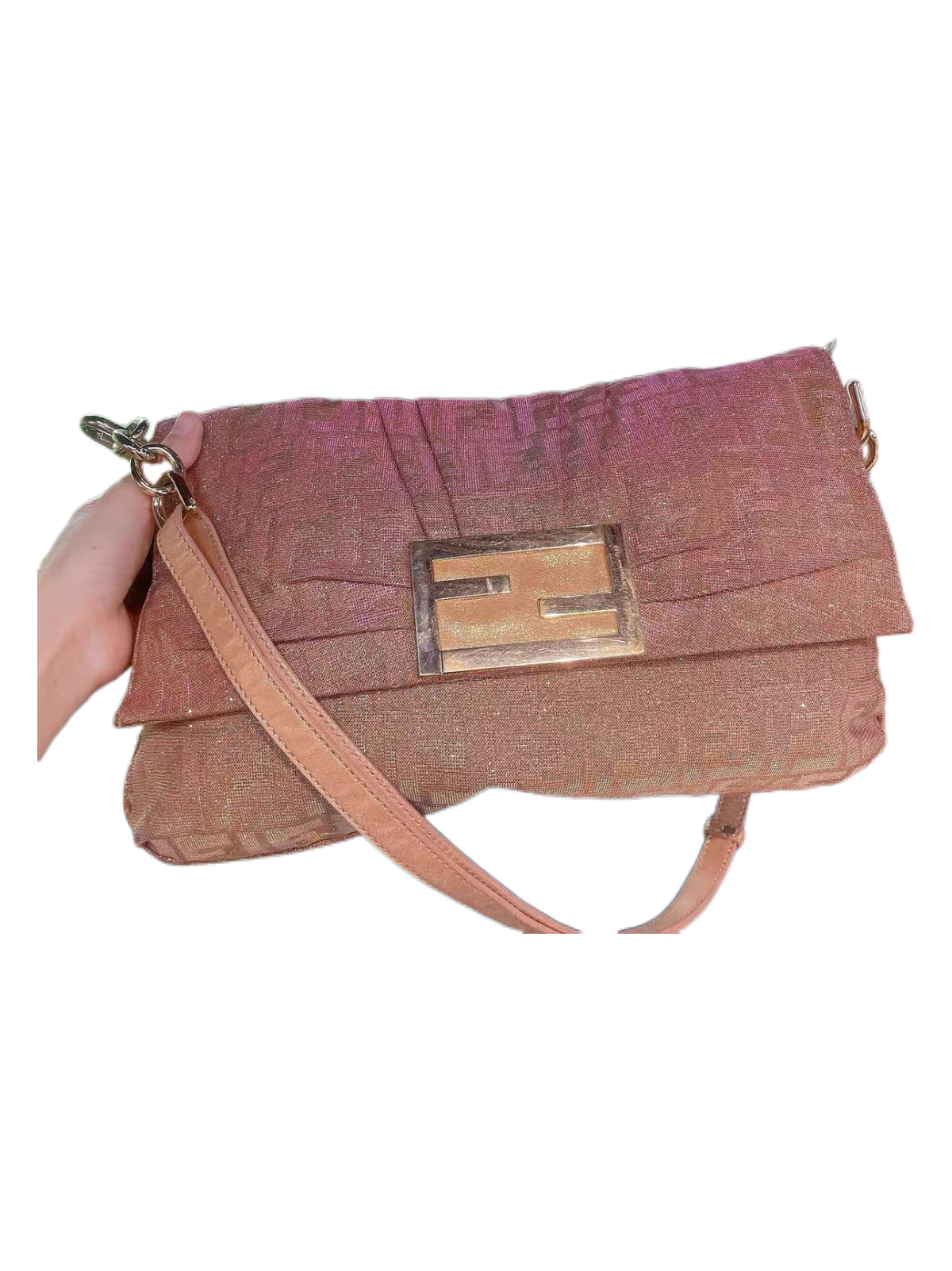Fendi Vintage Iridescent FF Baguette Bag Pink Gold Gradient Metallic Mermaid Rare Shoulder Bag