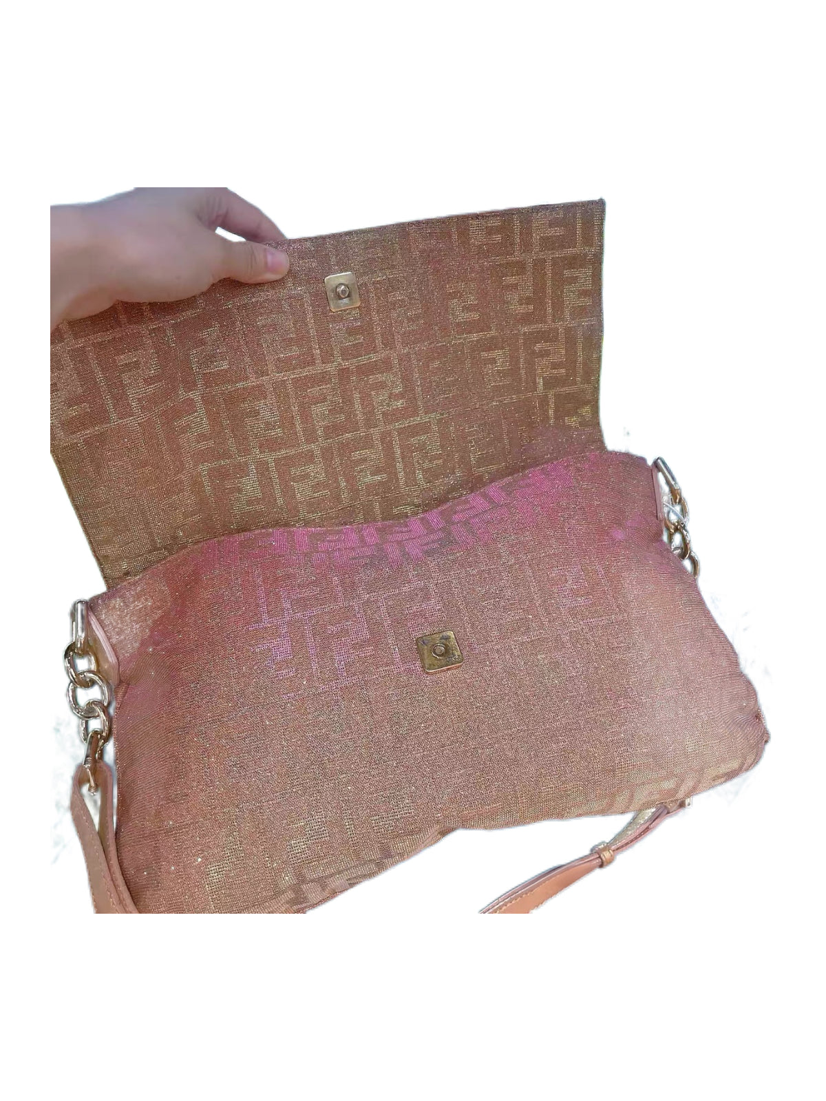 Fendi Vintage Iridescent FF Baguette Bag Pink Gold Gradient Metallic Mermaid Rare Shoulder Bag