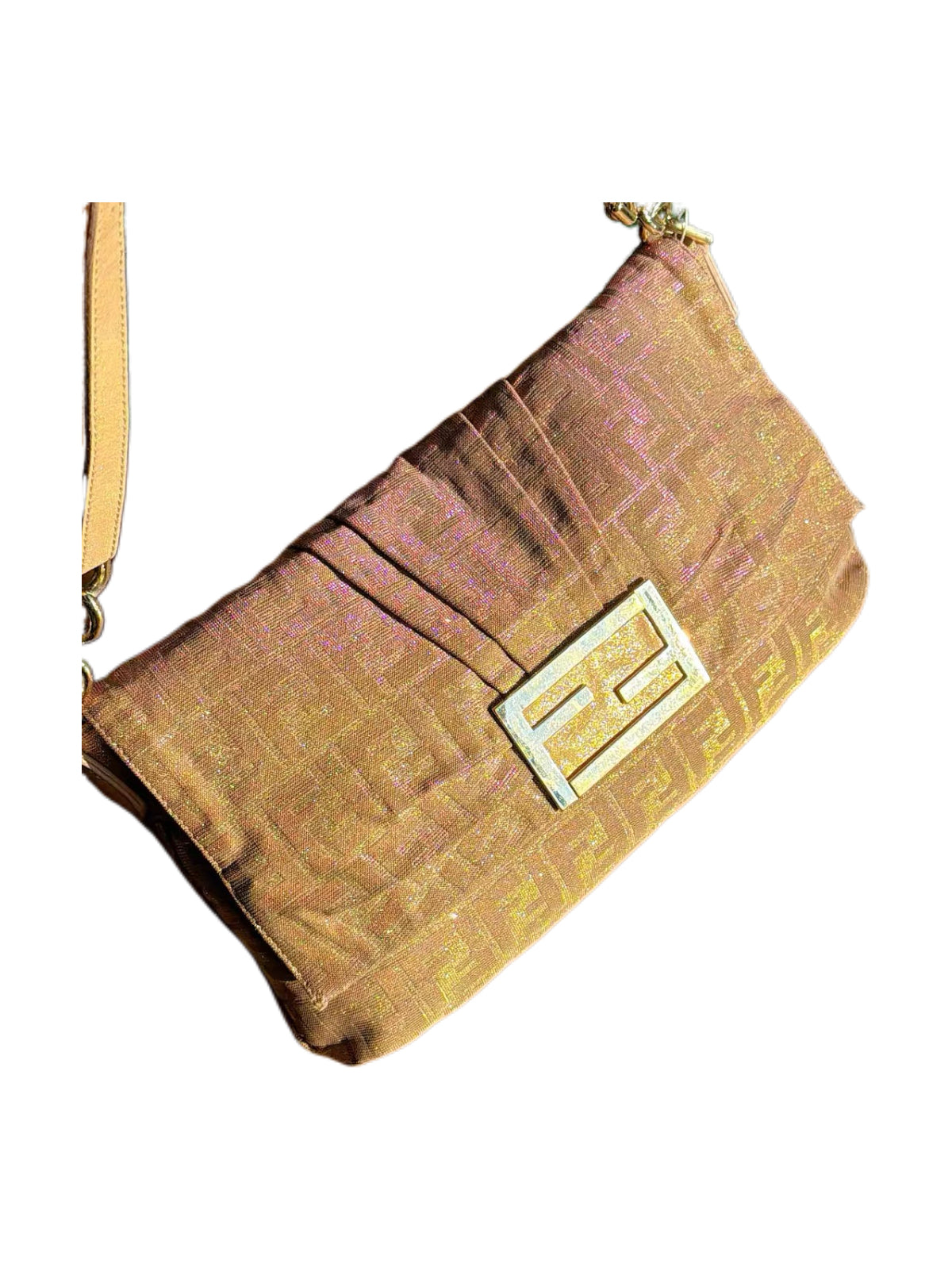 Fendi Vintage Iridescent FF Baguette Bag Pink Gold Gradient Metallic Mermaid Rare Shoulder Bag