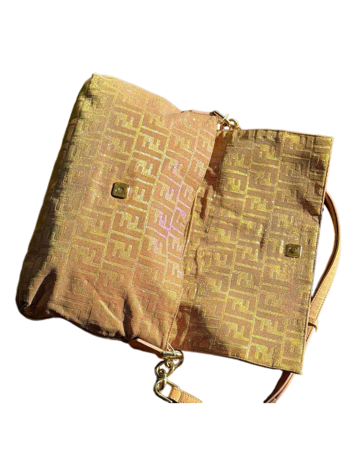 Fendi Vintage Iridescent FF Baguette Bag Pink Gold Gradient Metallic Mermaid Rare Shoulder Bag
