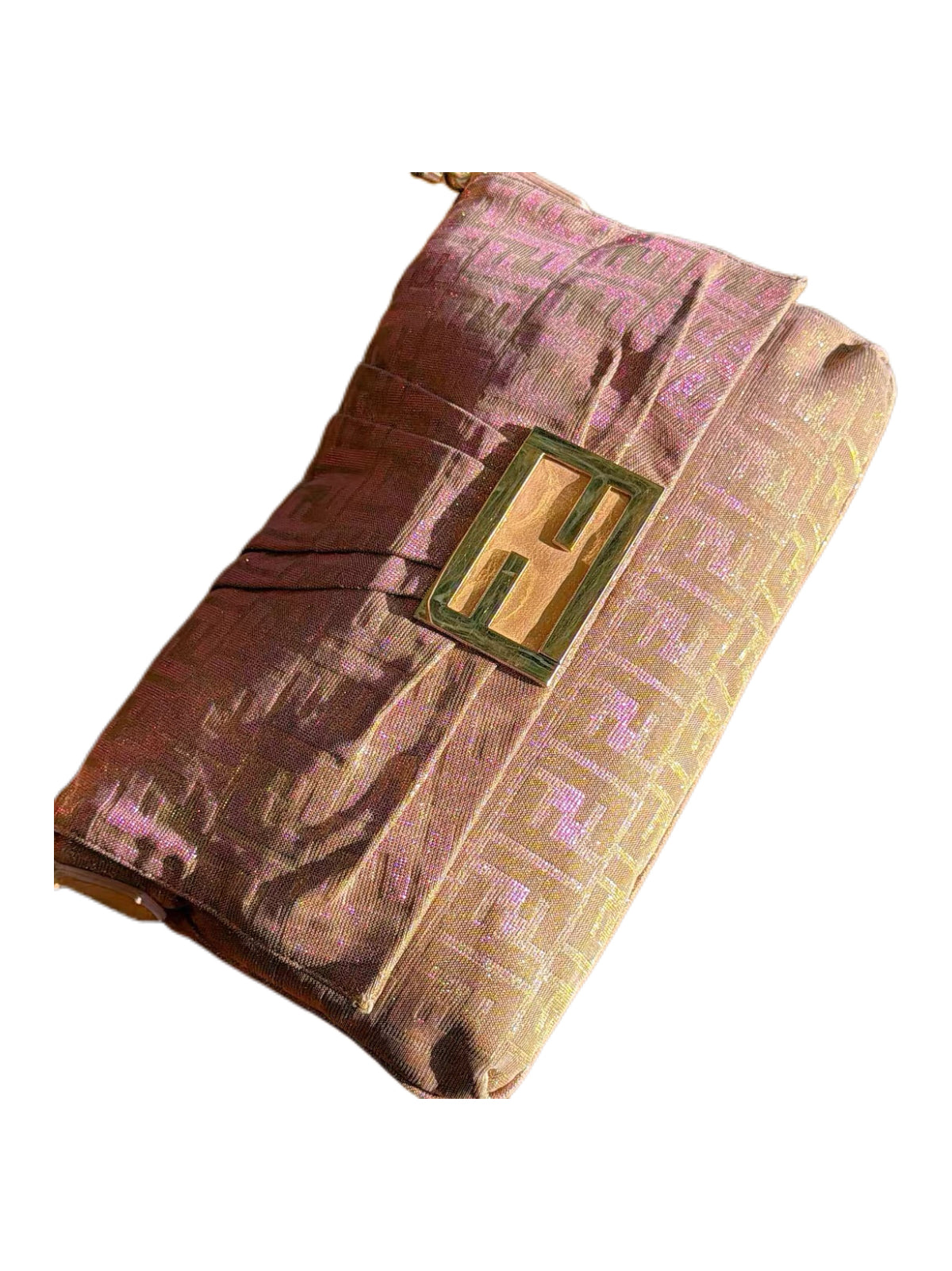 Fendi Vintage Iridescent FF Baguette Bag Pink Gold Gradient Metallic Mermaid Rare Shoulder Bag