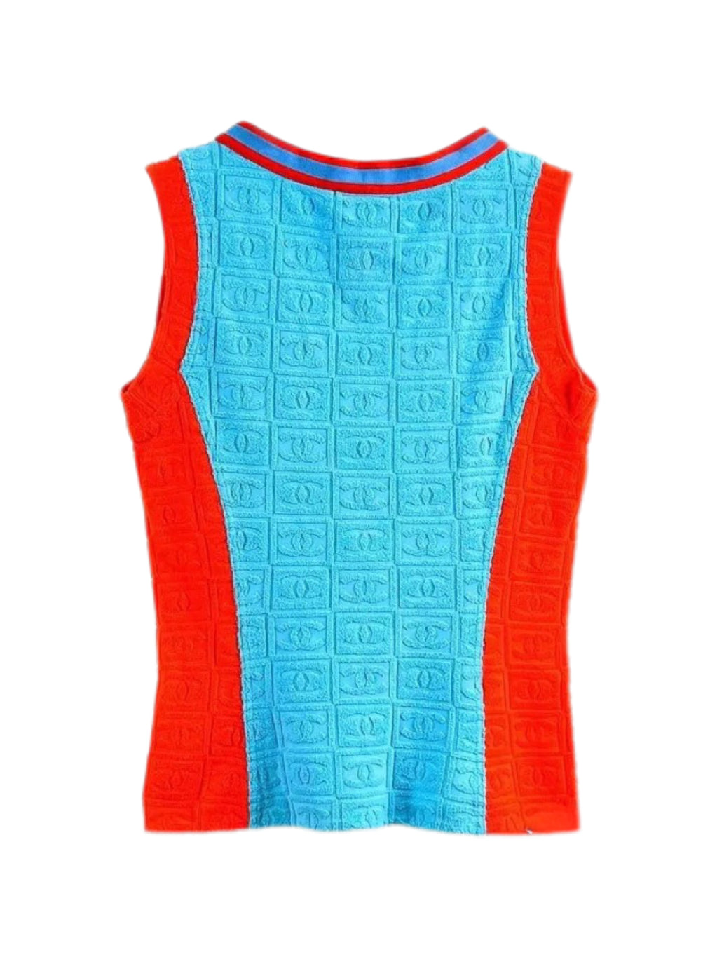 Chanel 2002 CC Logo Embossed Terry Tank Top – Y2K Sport Contrast Knit Sleeveless Vest