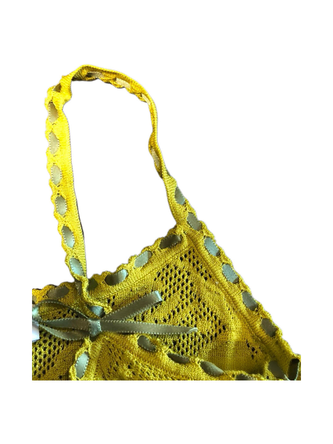 Christian Dior by John Galliano Lace Knit Ribbon Strap Camisole – Runway Piece Yellow Openwork Tank Top