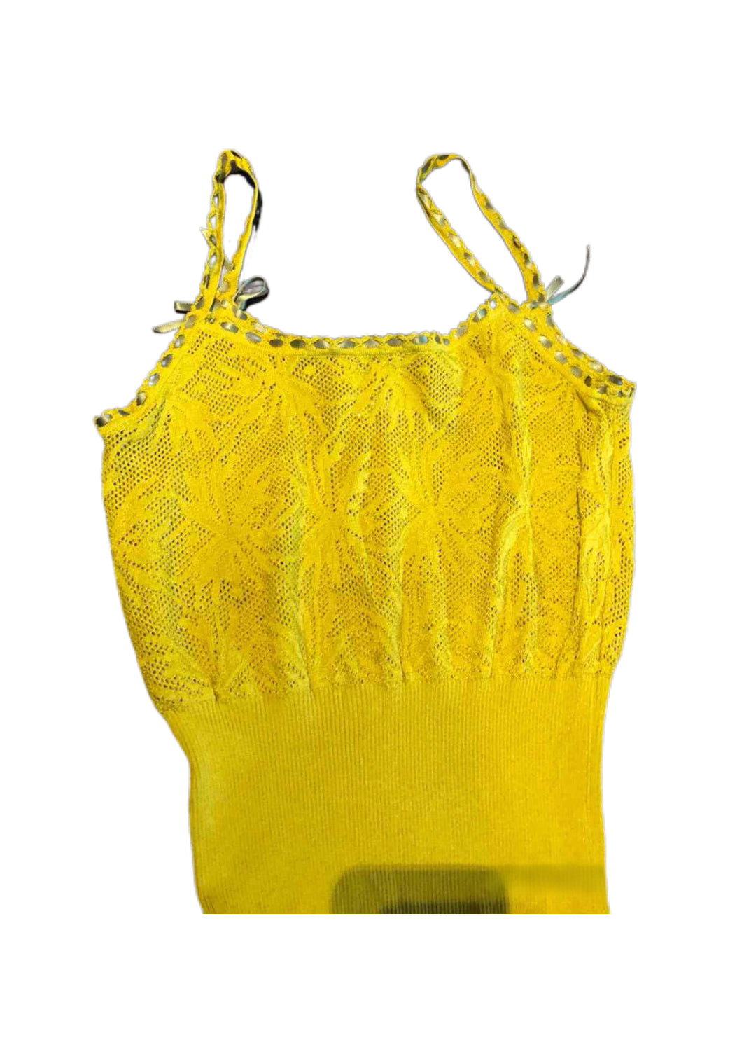 Christian Dior by John Galliano Lace Knit Ribbon Strap Camisole – Runway Piece Yellow Openwork Tank Top