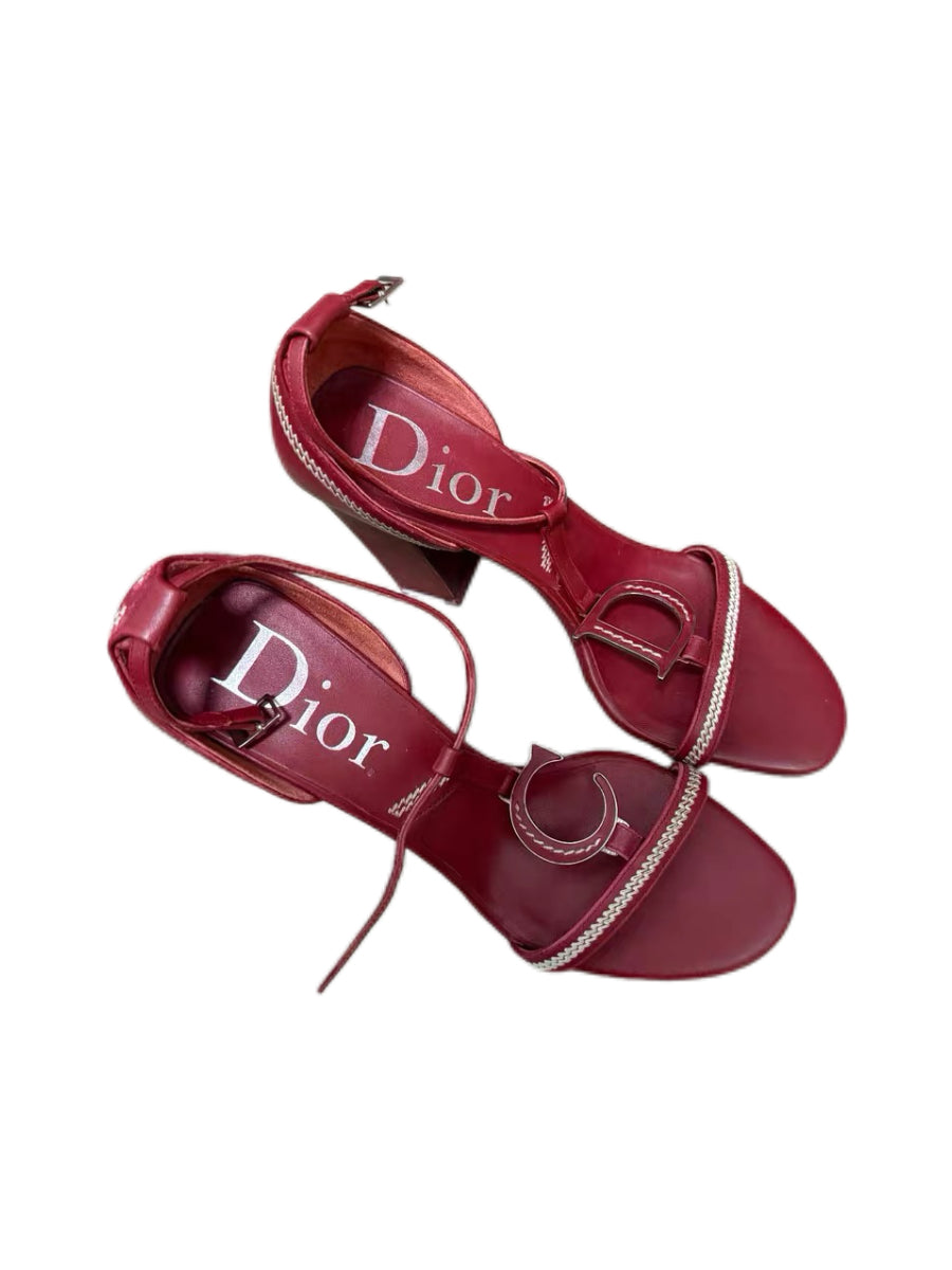 Christian Dior by John Galliano Red Leather CD Logo Heeled Sandals – Vintage Dior Runway Style Strappy Heels
