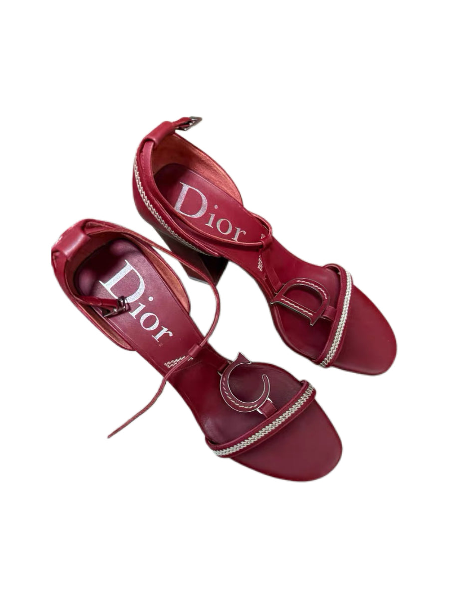 Christian Dior by John Galliano Red Leather CD Logo Heeled Sandals – Vintage Dior Runway Style Strappy Heels