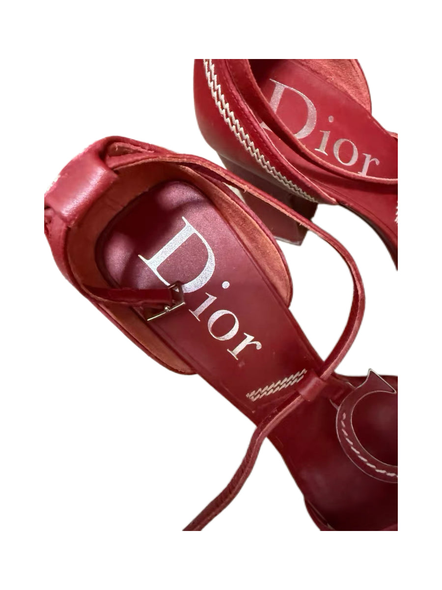 Christian Dior by John Galliano Red Leather CD Logo Heeled Sandals – Vintage Dior Runway Style Strappy Heels