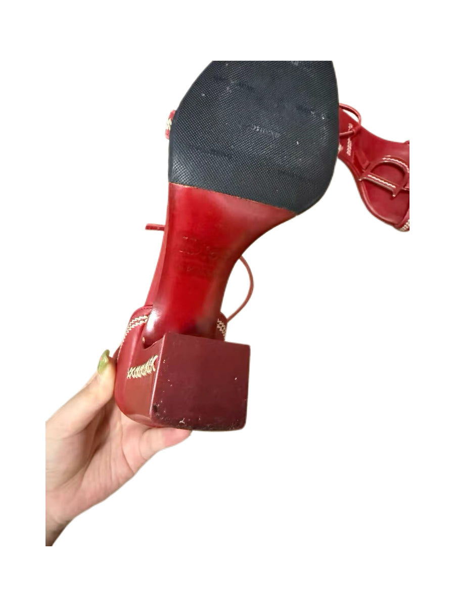Christian Dior by John Galliano Red Leather CD Logo Heeled Sandals – Vintage Dior Runway Style Strappy Heels