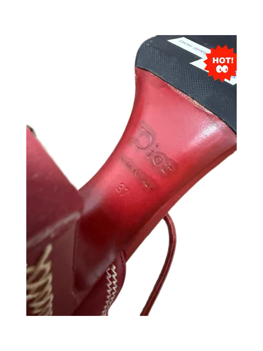 Christian Dior by John Galliano Red Leather CD Logo Heeled Sandals – Vintage Dior Runway Style Strappy Heels