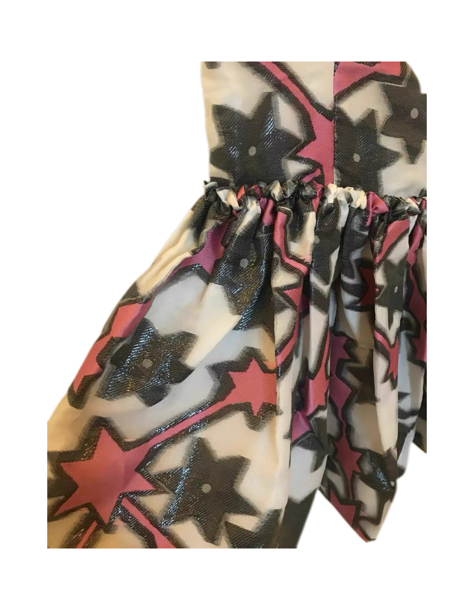 Miu Miu Star Print Sheer Mesh Runway Top – Glitter Cosmic Graphic Babydoll Vest
