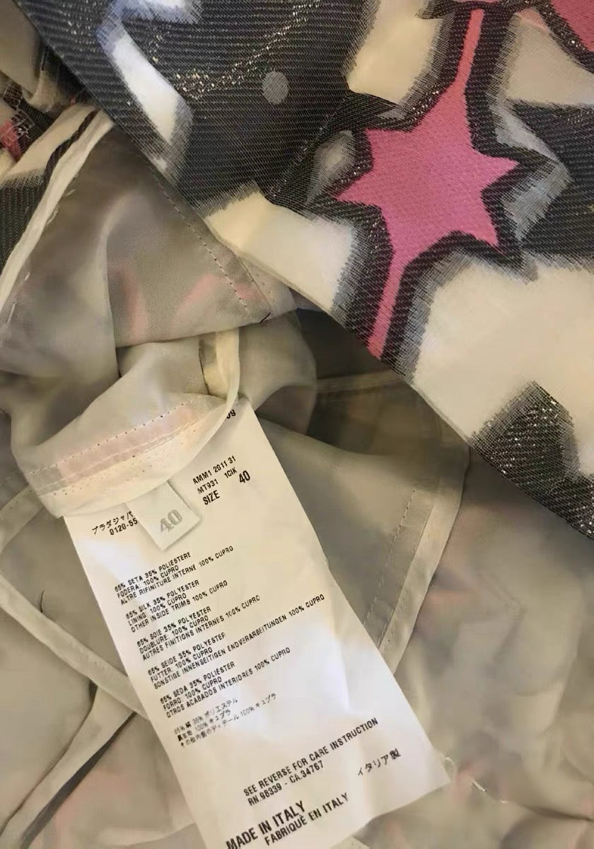 Miu Miu Star Print Sheer Mesh Runway Top – Glitter Cosmic Graphic Babydoll Vest
