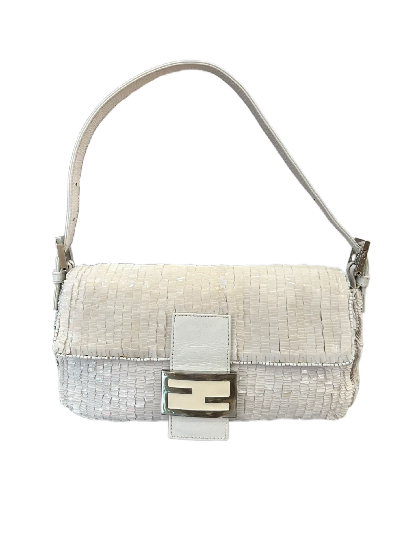 Fendi Vintage White Beaded Baguette Bag Rare Embellished Sequin Shoulder Bag Carrie Bradshaw Style