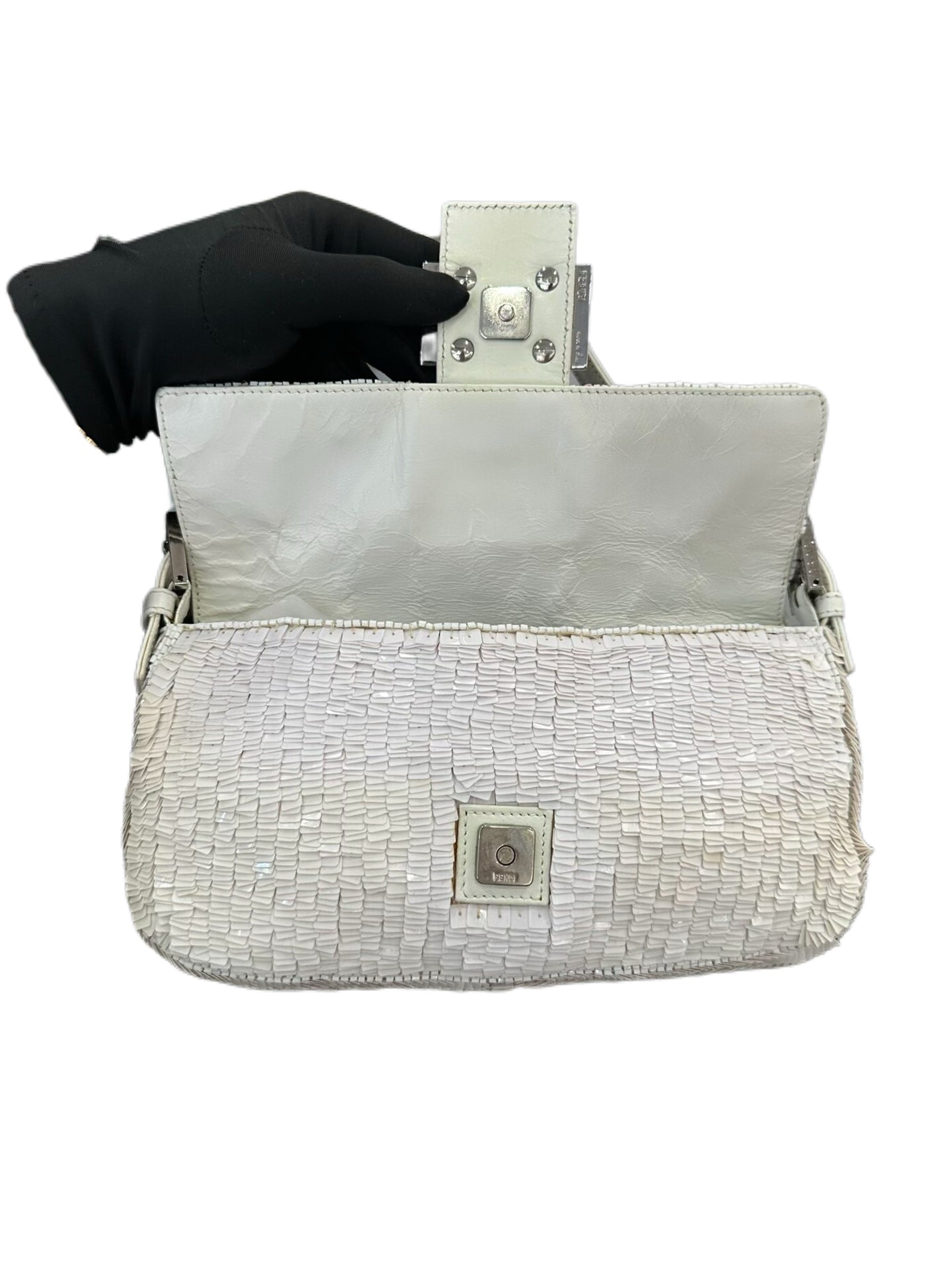 Fendi Vintage White Beaded Baguette Bag Rare Embellished Sequin Shoulder Bag Carrie Bradshaw Style