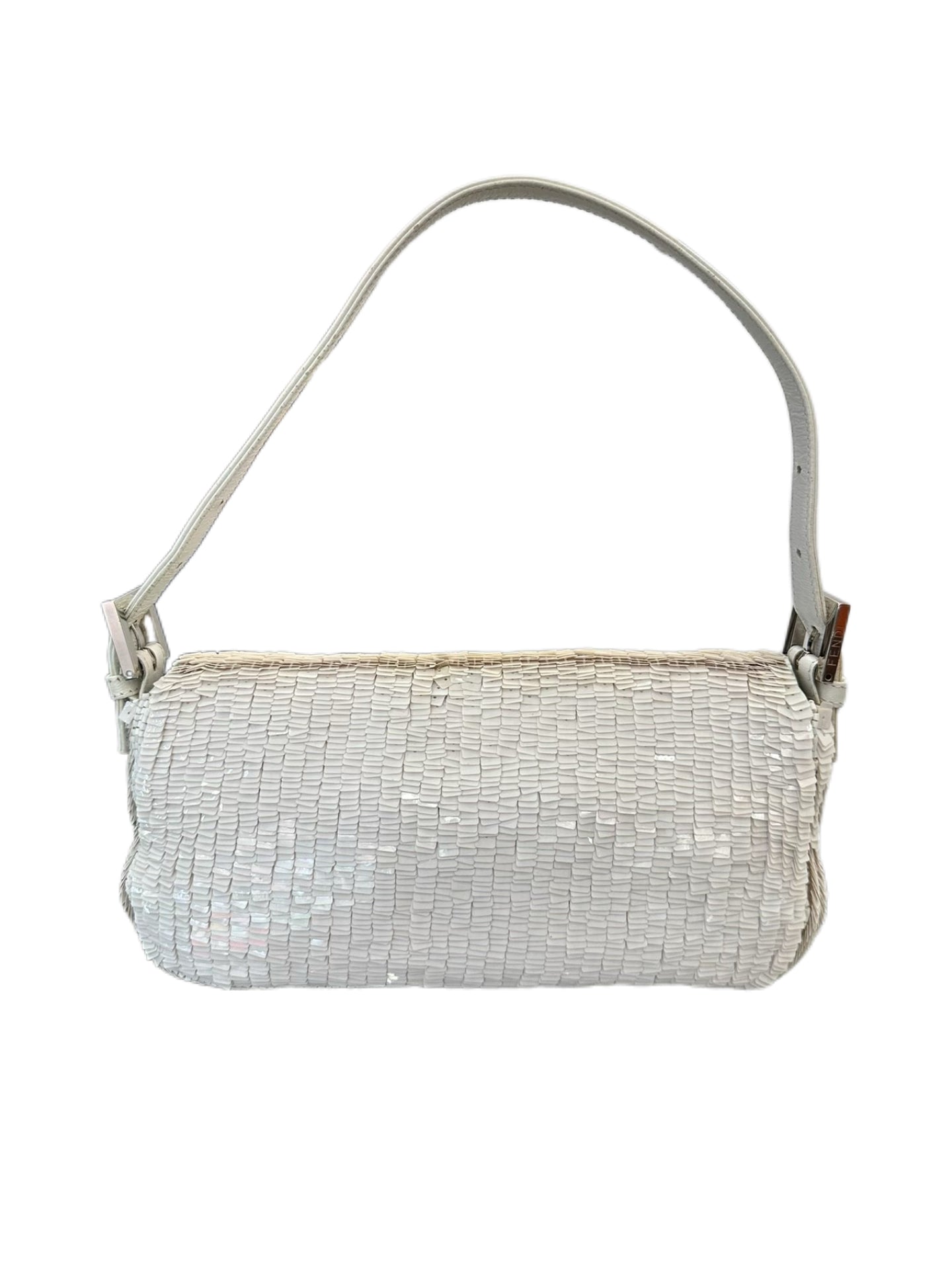 Fendi Vintage White Beaded Baguette Bag Rare Embellished Sequin Shoulder Bag Carrie Bradshaw Style