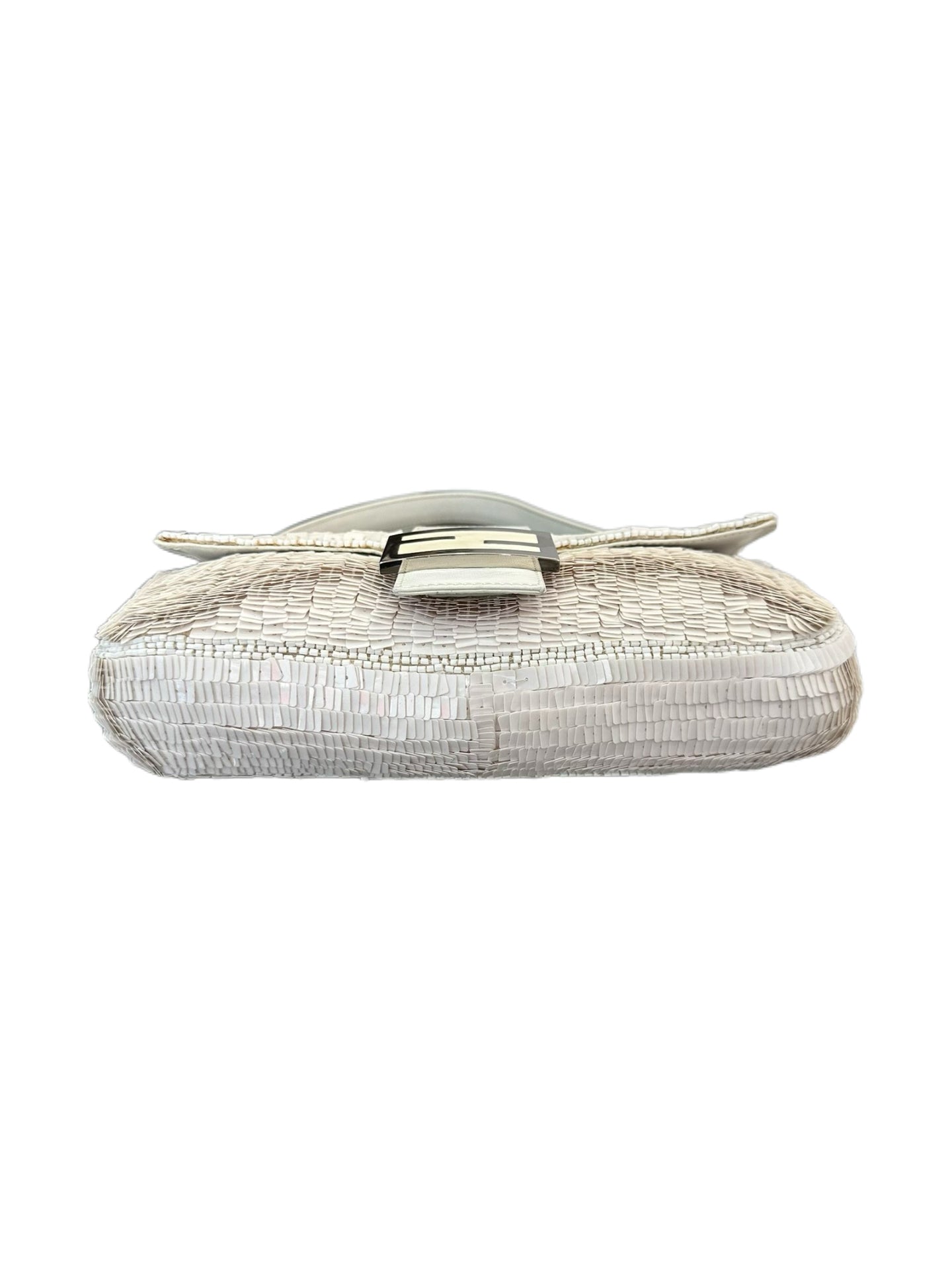 Fendi Vintage White Beaded Baguette Bag Rare Embellished Sequin Shoulder Bag Carrie Bradshaw Style