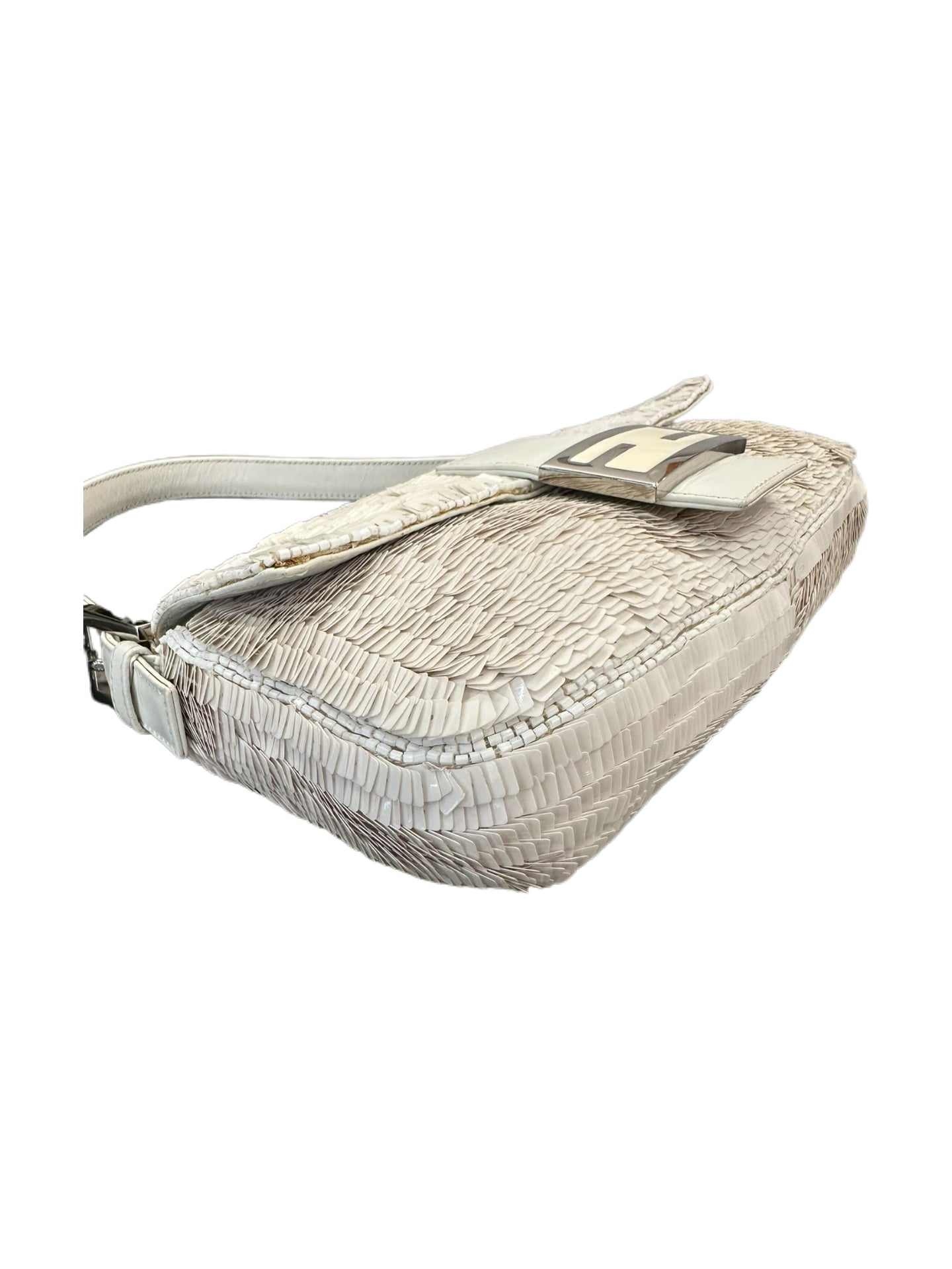 Fendi Vintage White Beaded Baguette Bag Rare Embellished Sequin Shoulder Bag Carrie Bradshaw Style