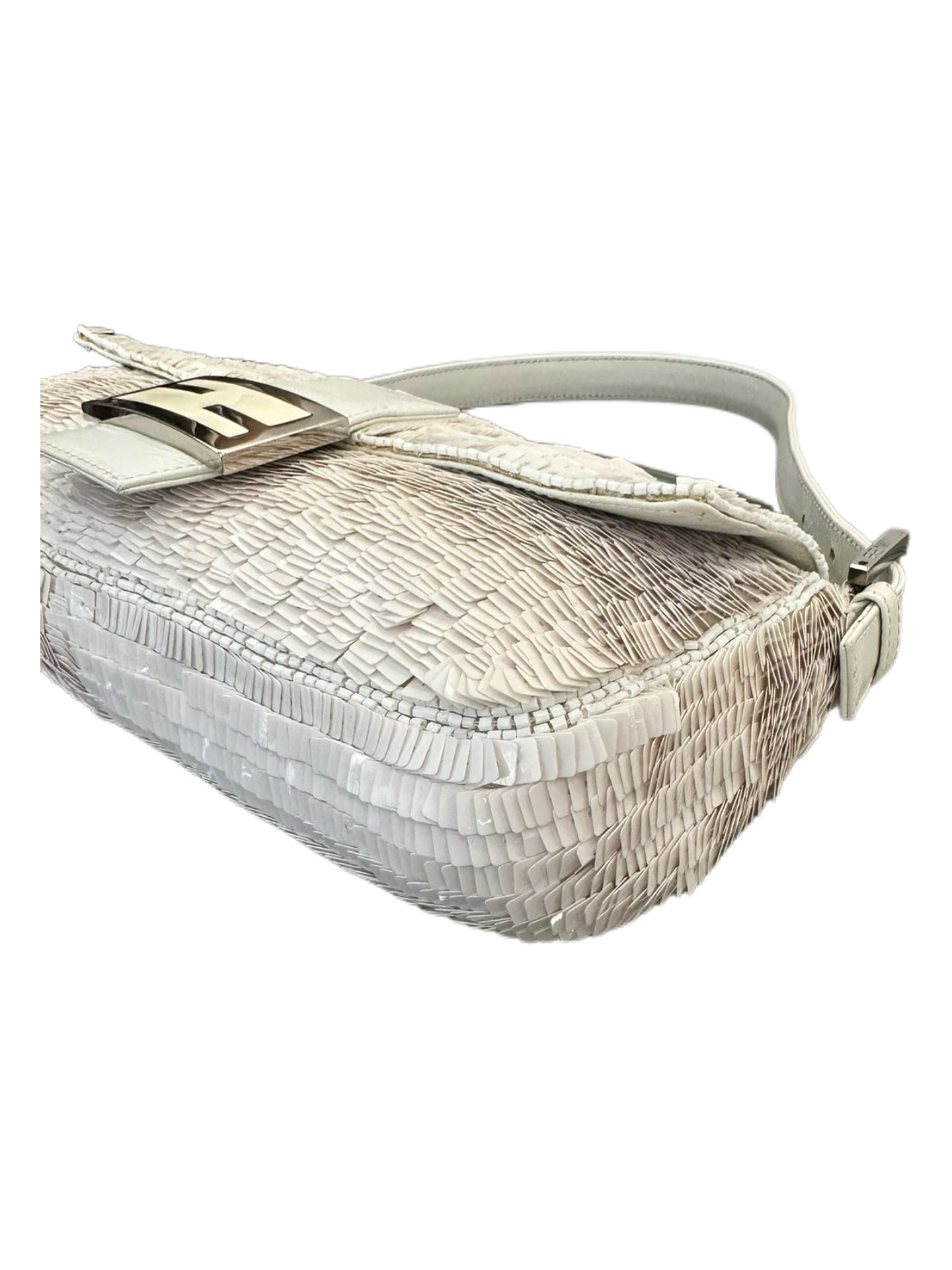 Fendi Vintage White Beaded Baguette Bag Rare Embellished Sequin Shoulder Bag Carrie Bradshaw Style